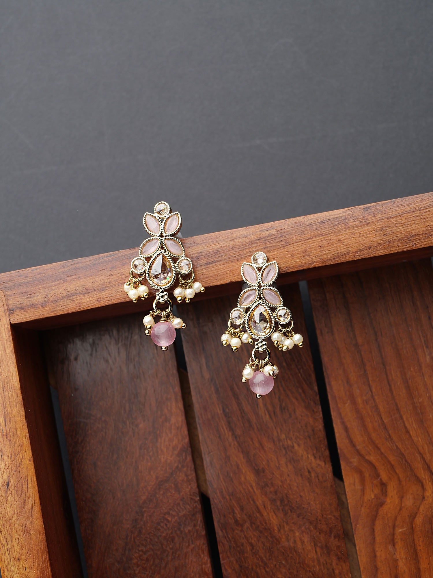 Parina Earrings in Light Pink and Antique Gold