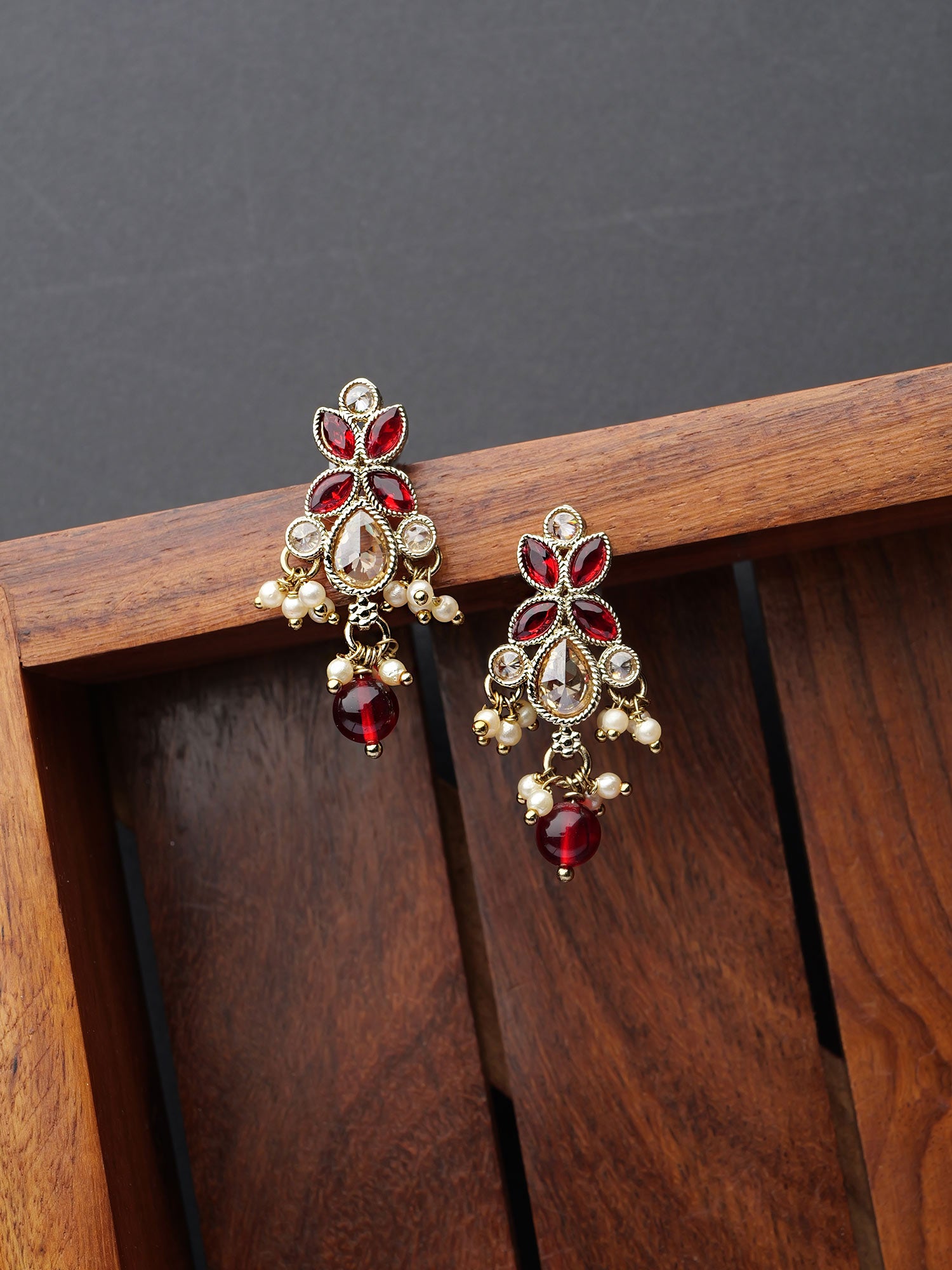 Parina Earrings in Maroon and Antique Gold