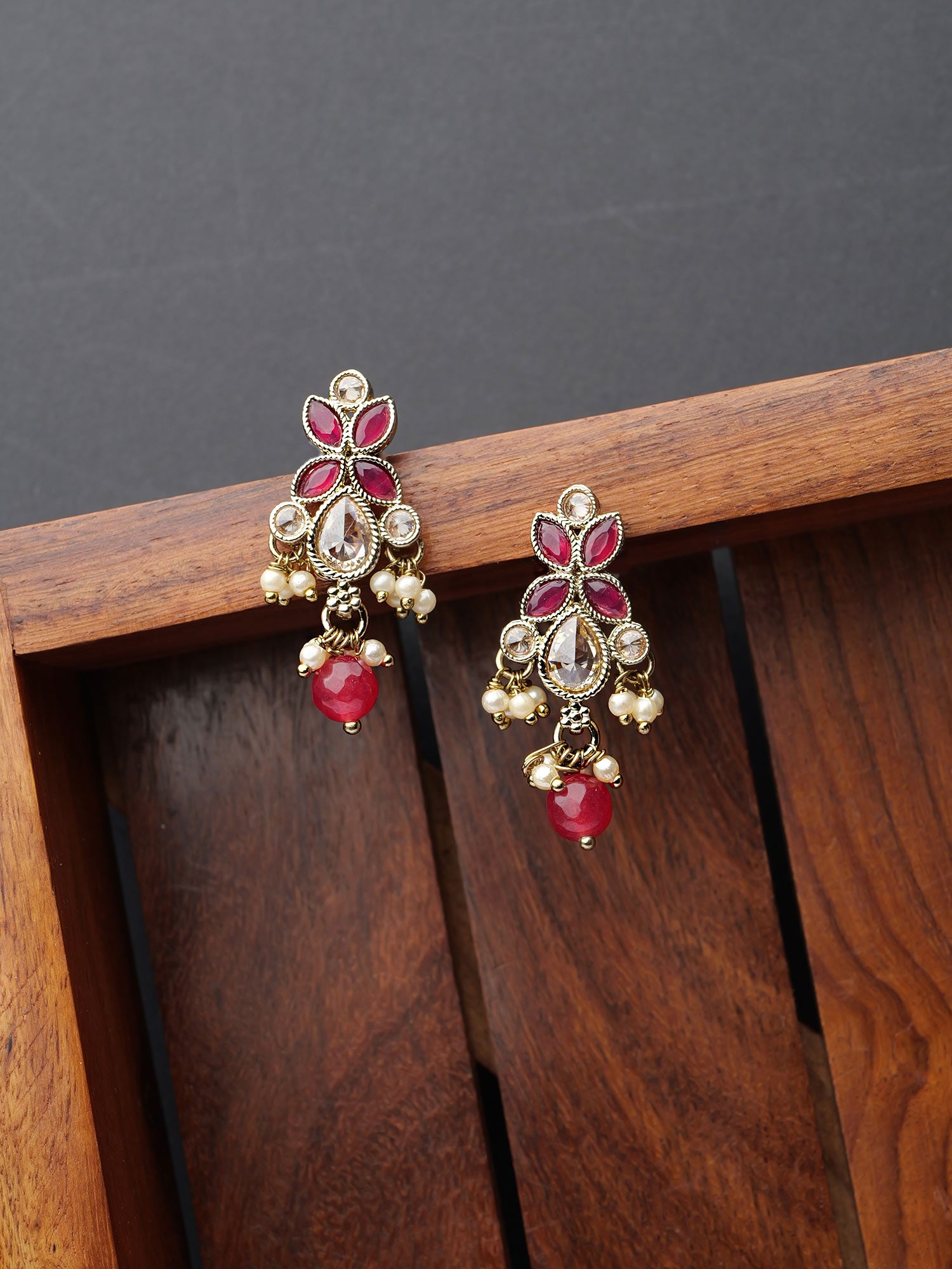 Parina Earrings in Ruby and Antique Gold