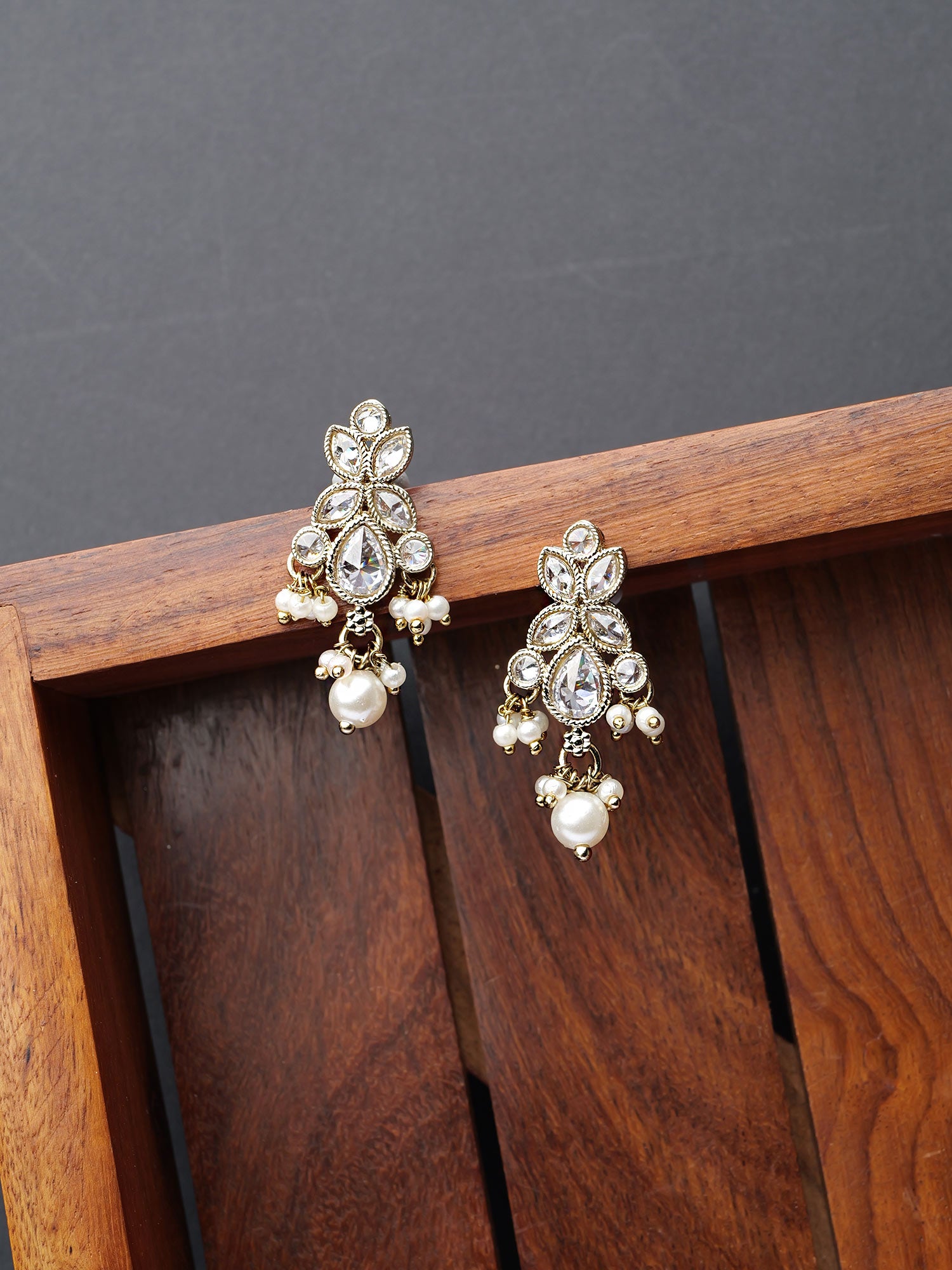 Parina Earrings in White and Antique Gold
