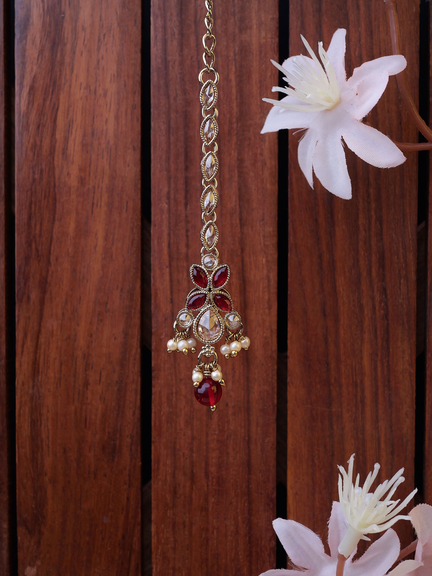 Parina Maang Tikka in Maroon and Antique Gold