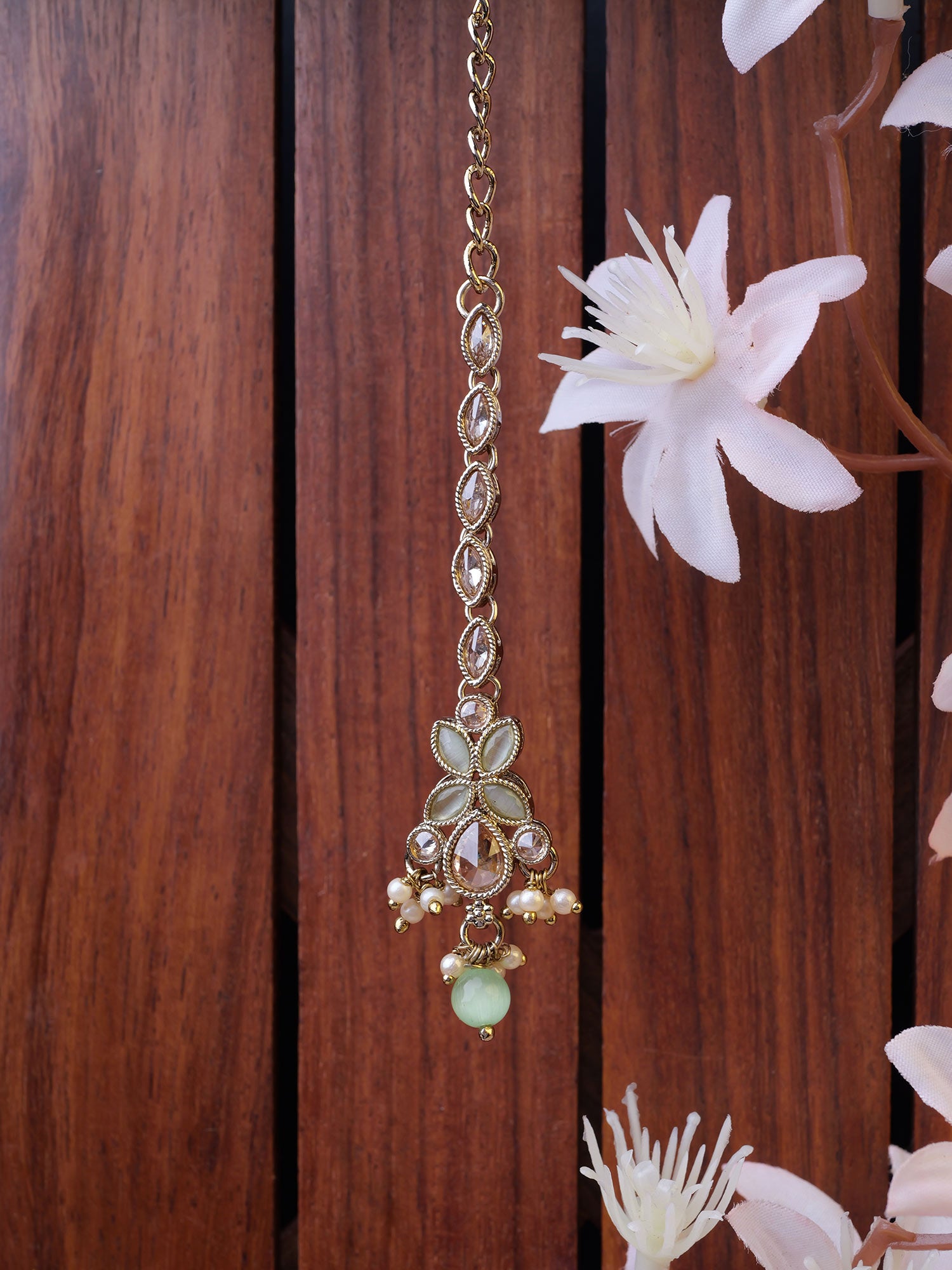 Parina Maang Tikka in Mint and Antique Gold