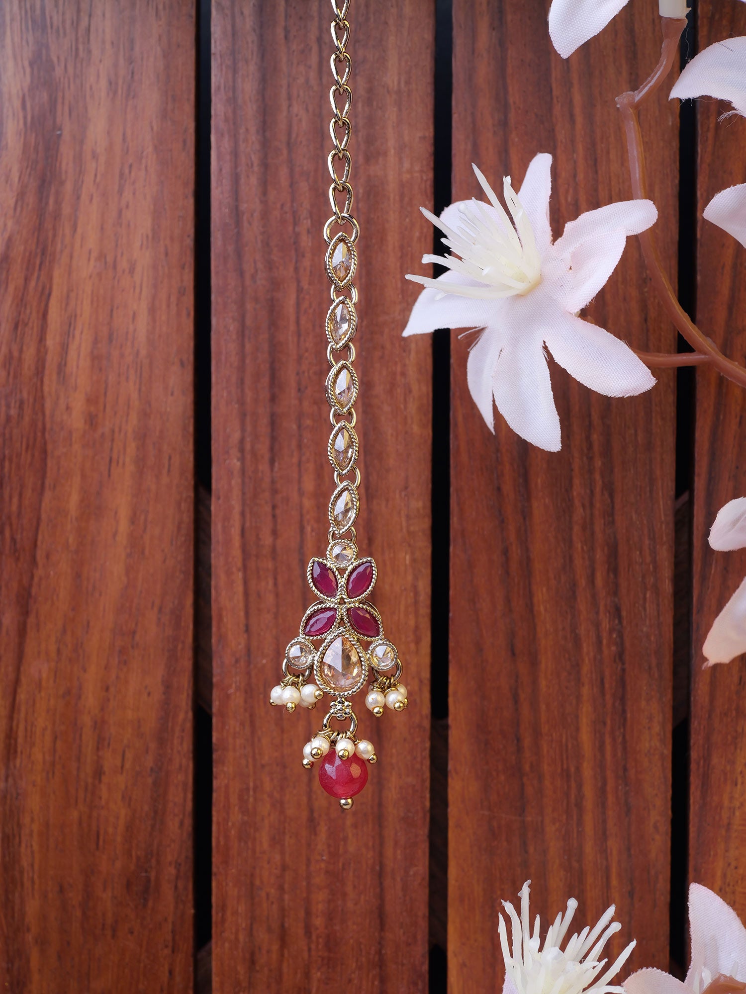 Parina Maang Tikka in Ruby and Antique Gold