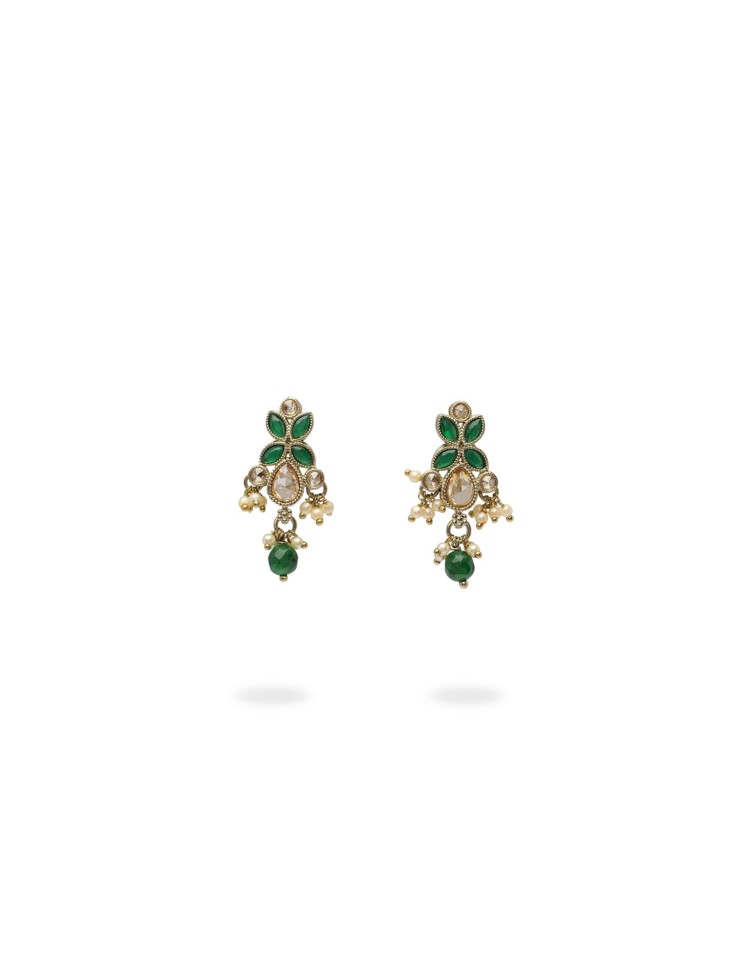 Parina Earrings in Green and Antique Gold