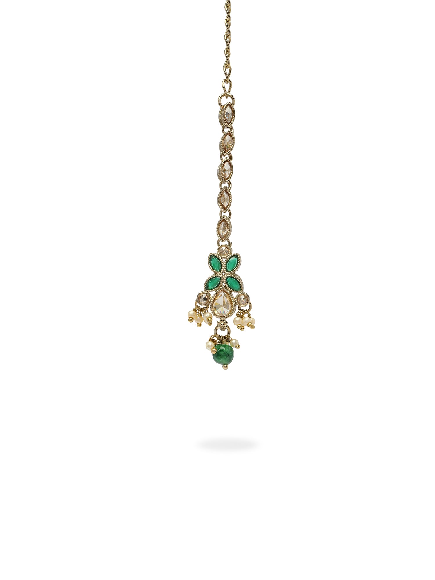 Parina Maang Tikka in Green and Antique Gold