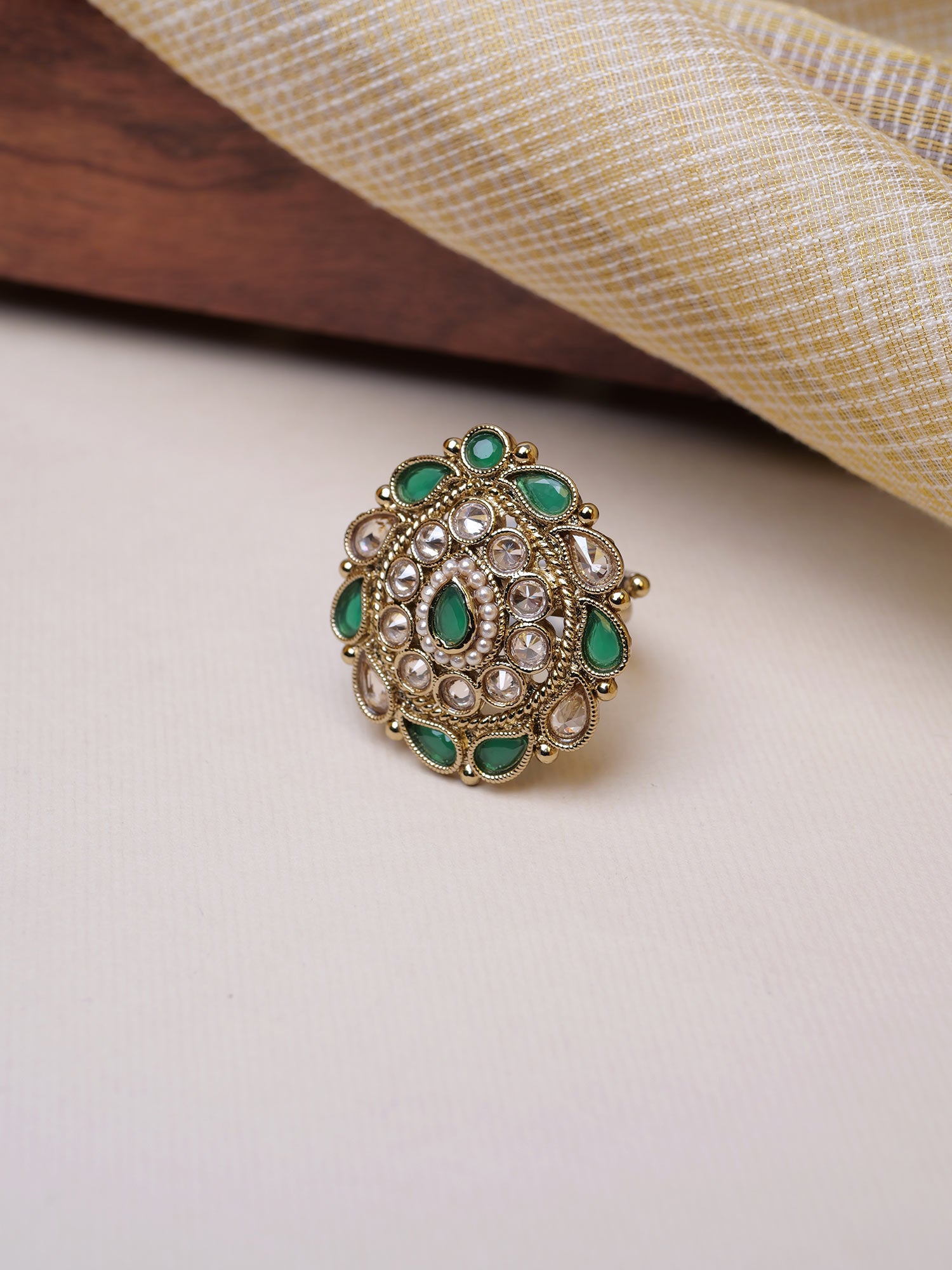 Parisha Ring in Green and Antique Gold
