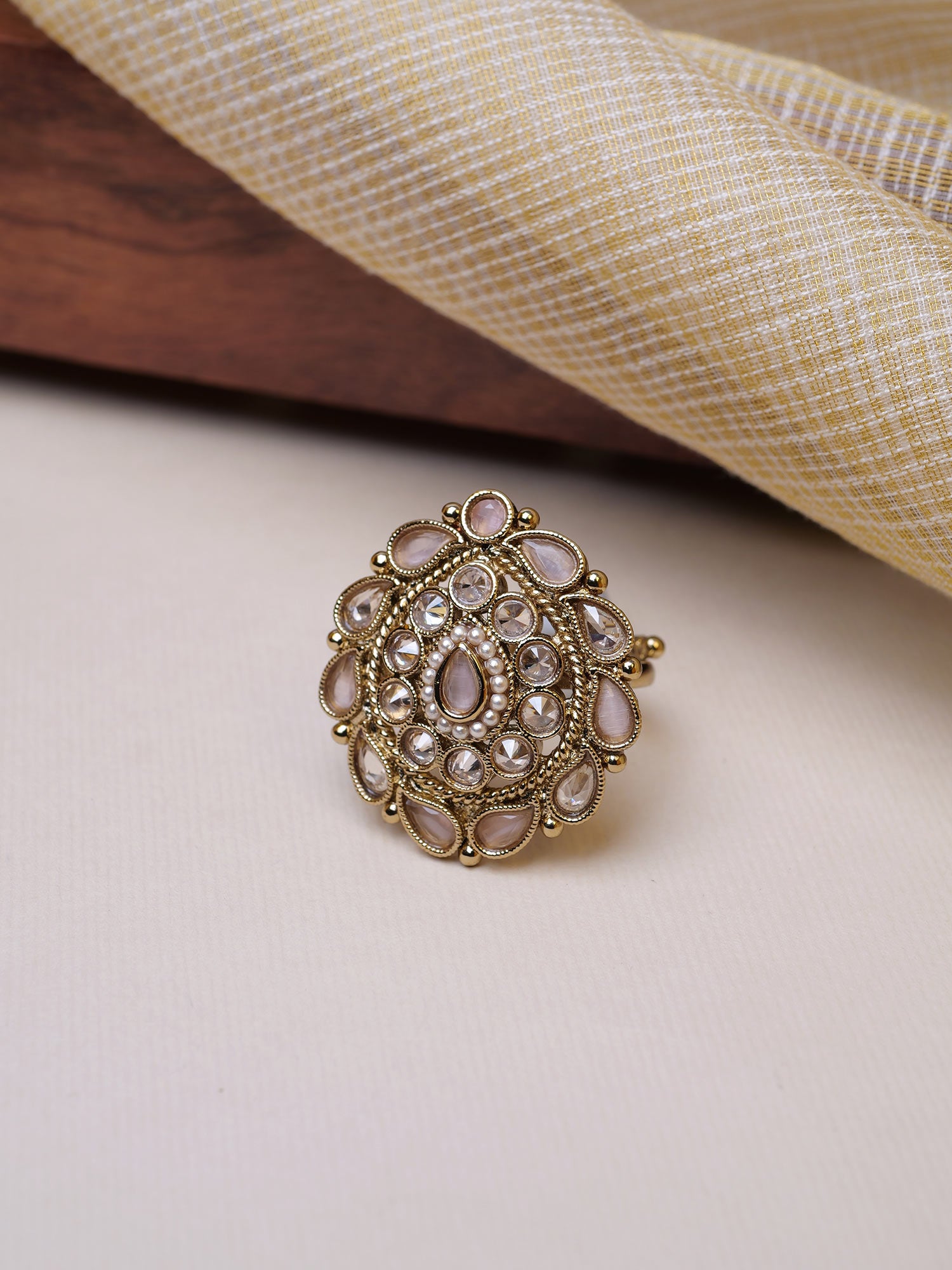 Parisha Ring in Light Pink and Antique Gold