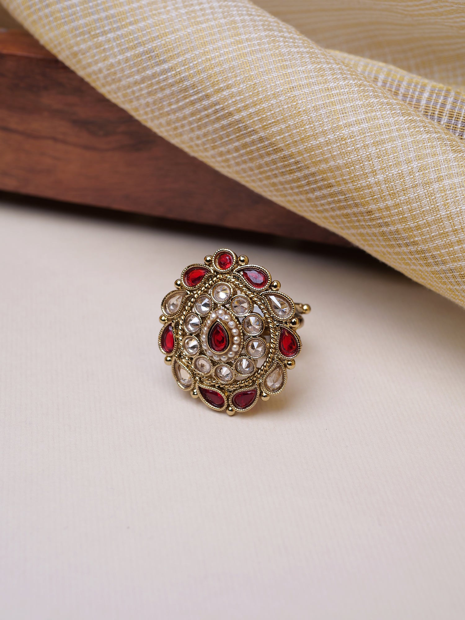 Parisha Ring in Maroon and Antique Gold