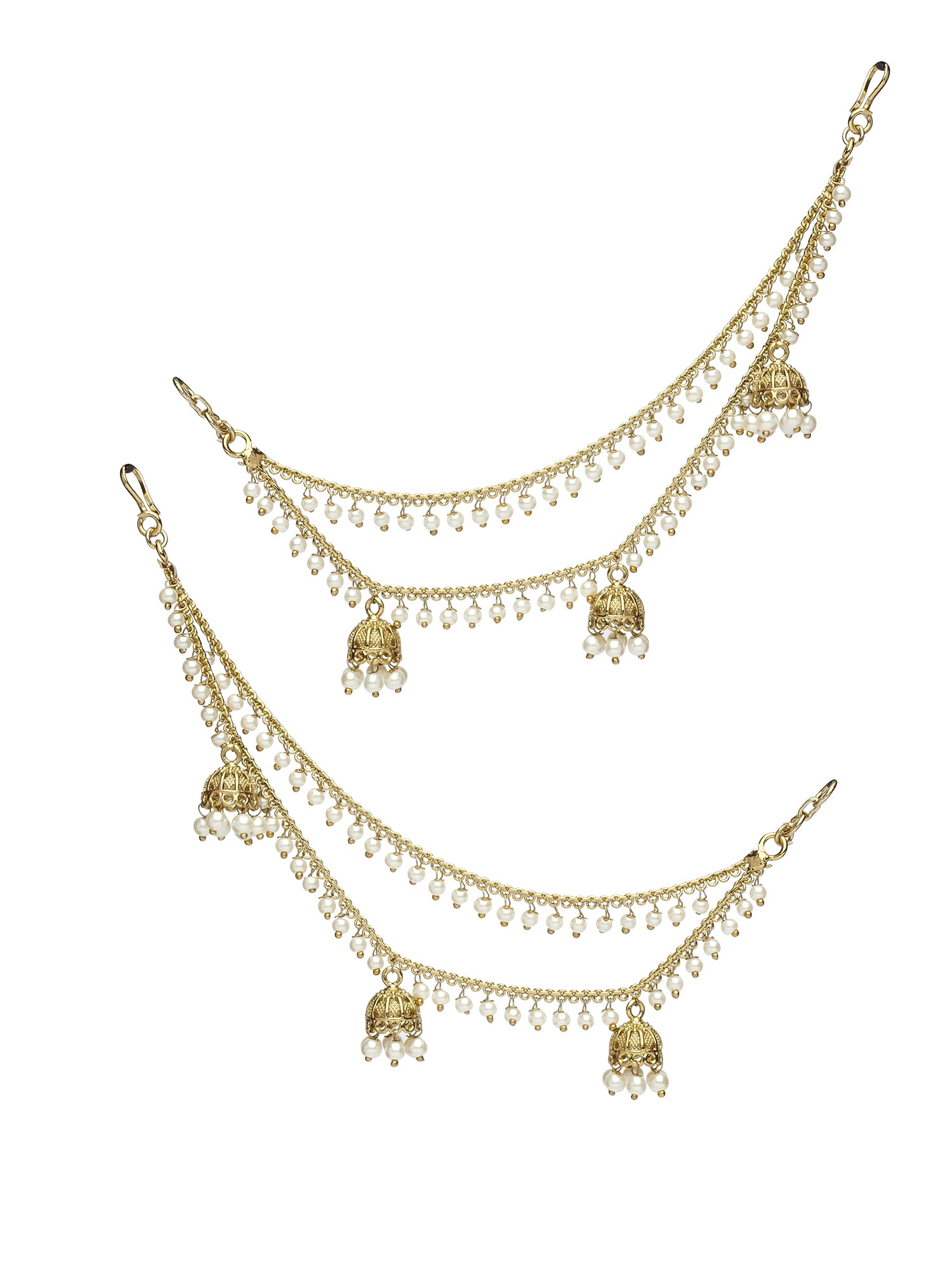Pearl Droplet Jhumka Ear Chains in White