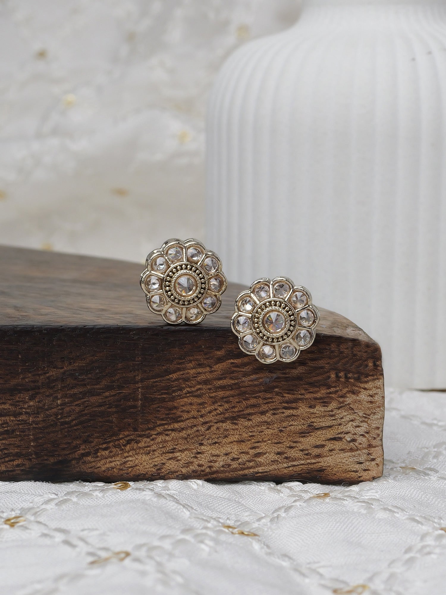 Phool Ear Studs in Champagne