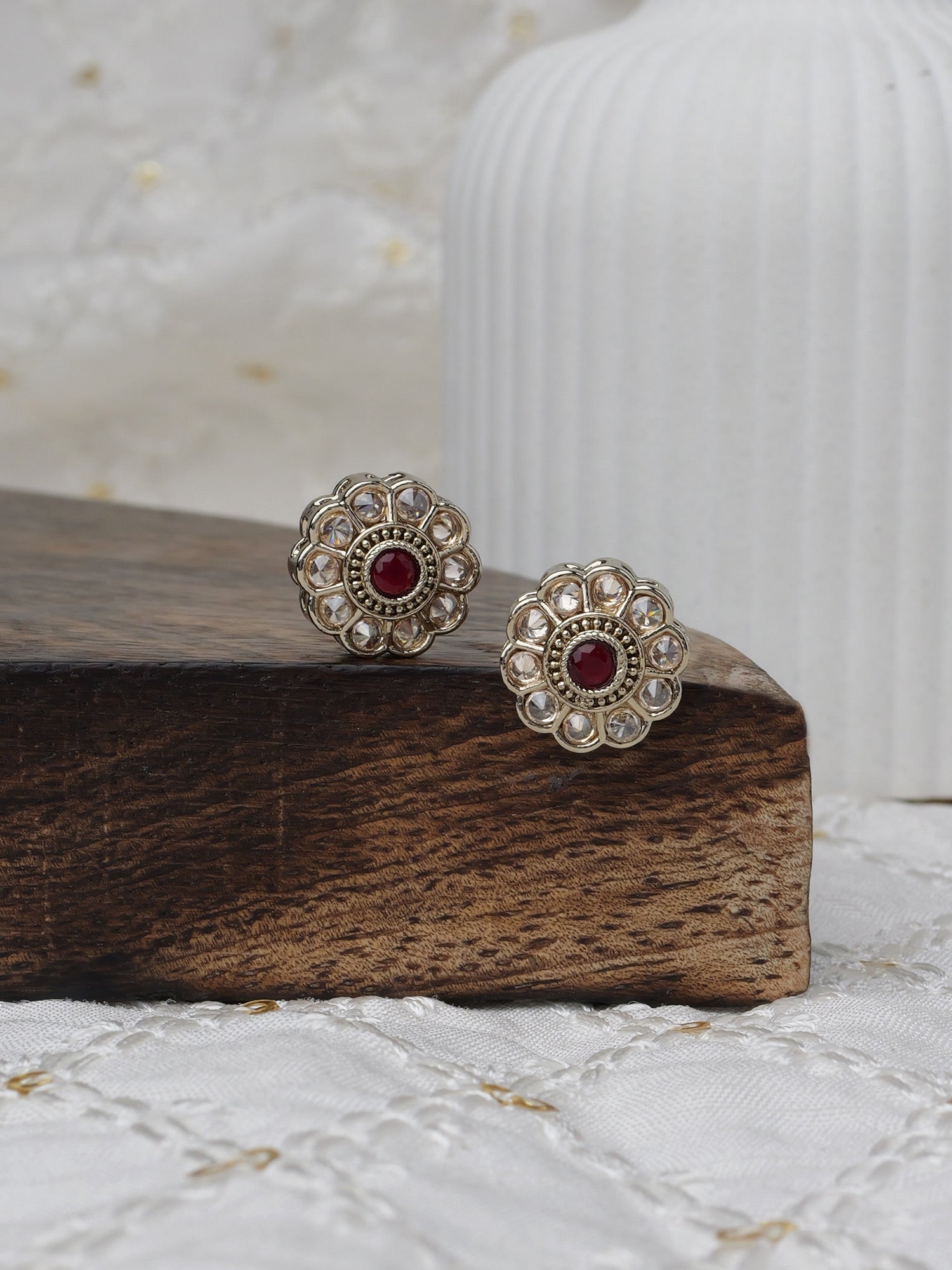 Phool Ear Studs in Maroon