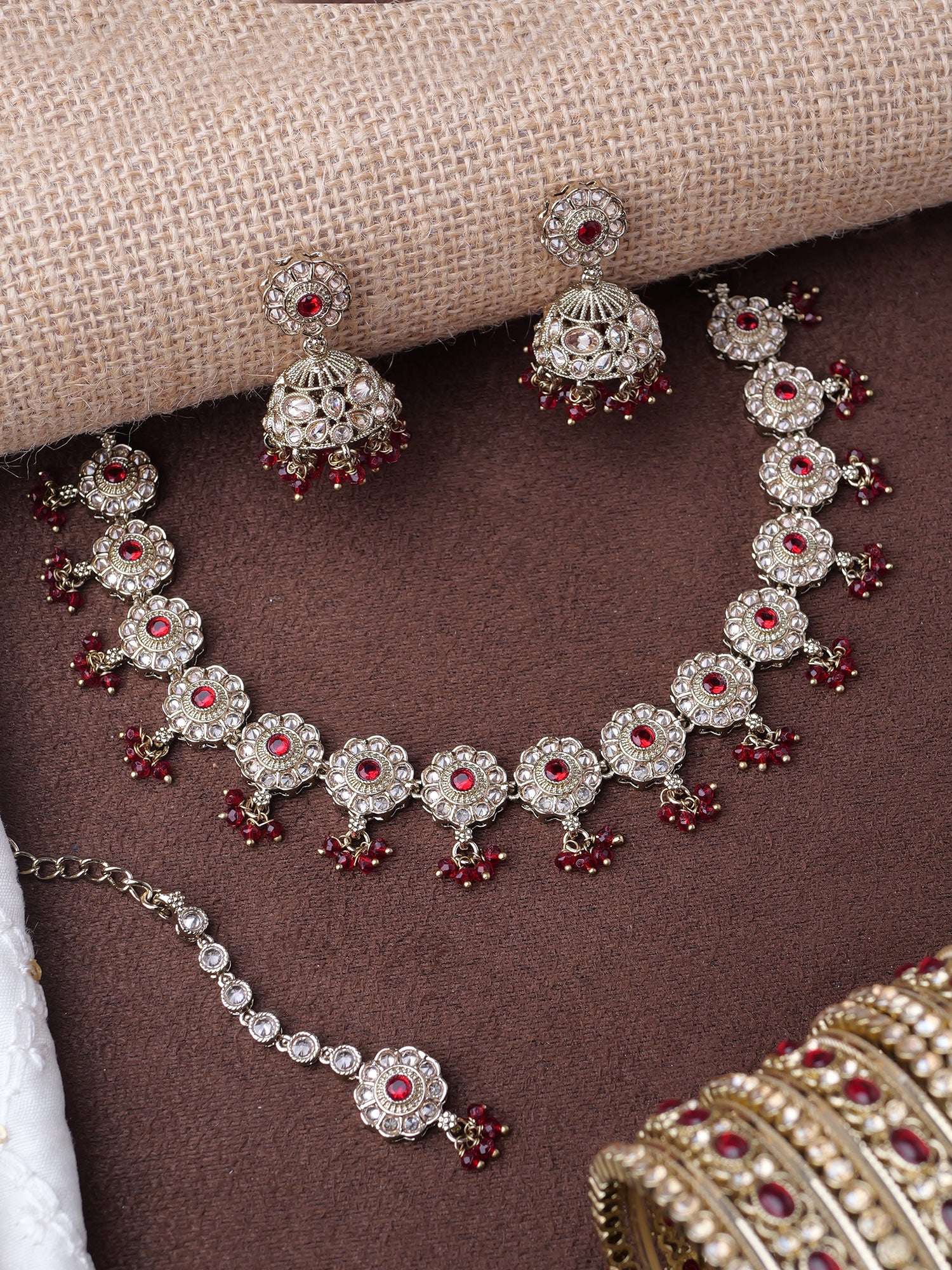 Phool Necklace Set in Maroon