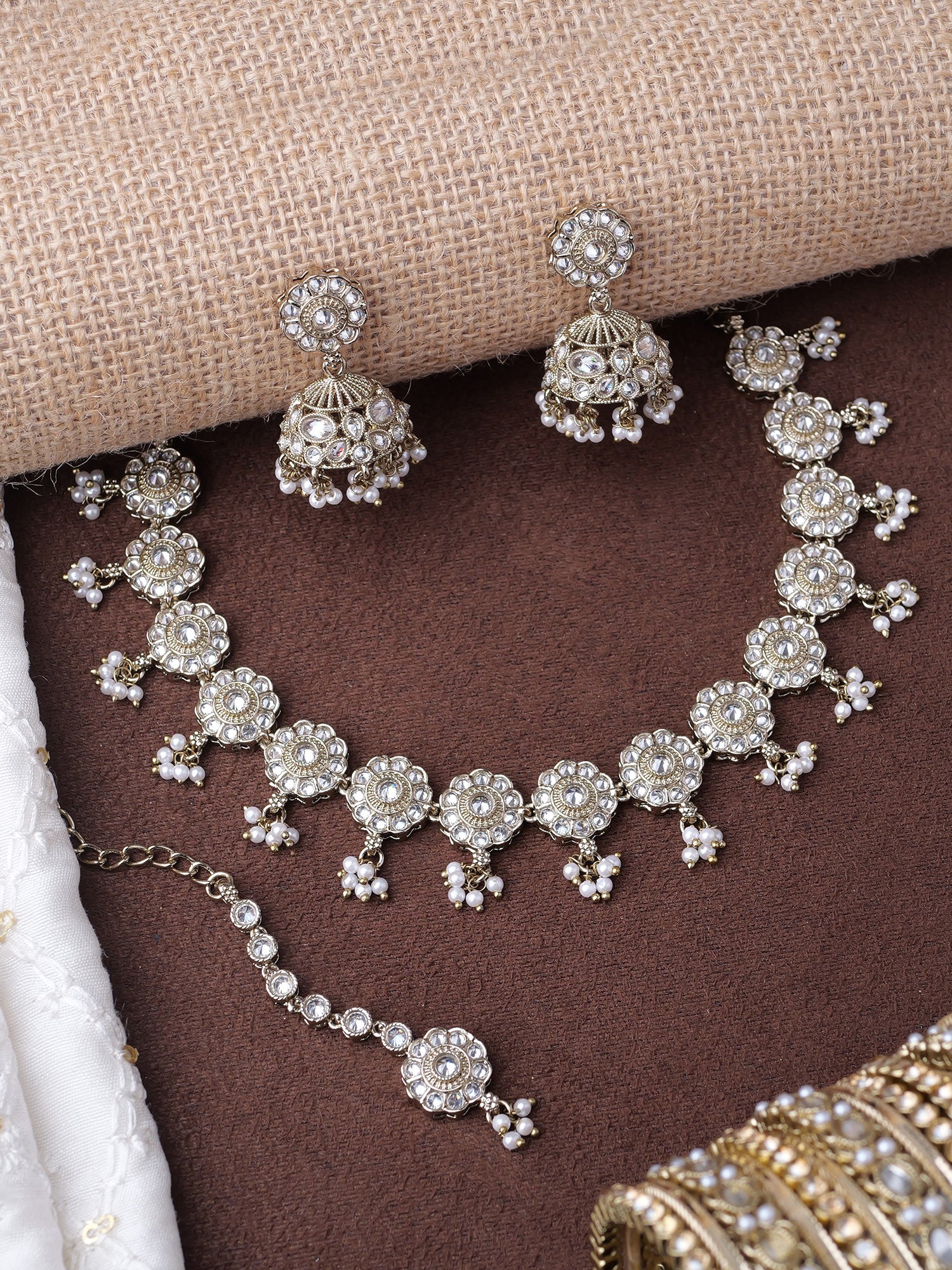Phool Necklace Set in White