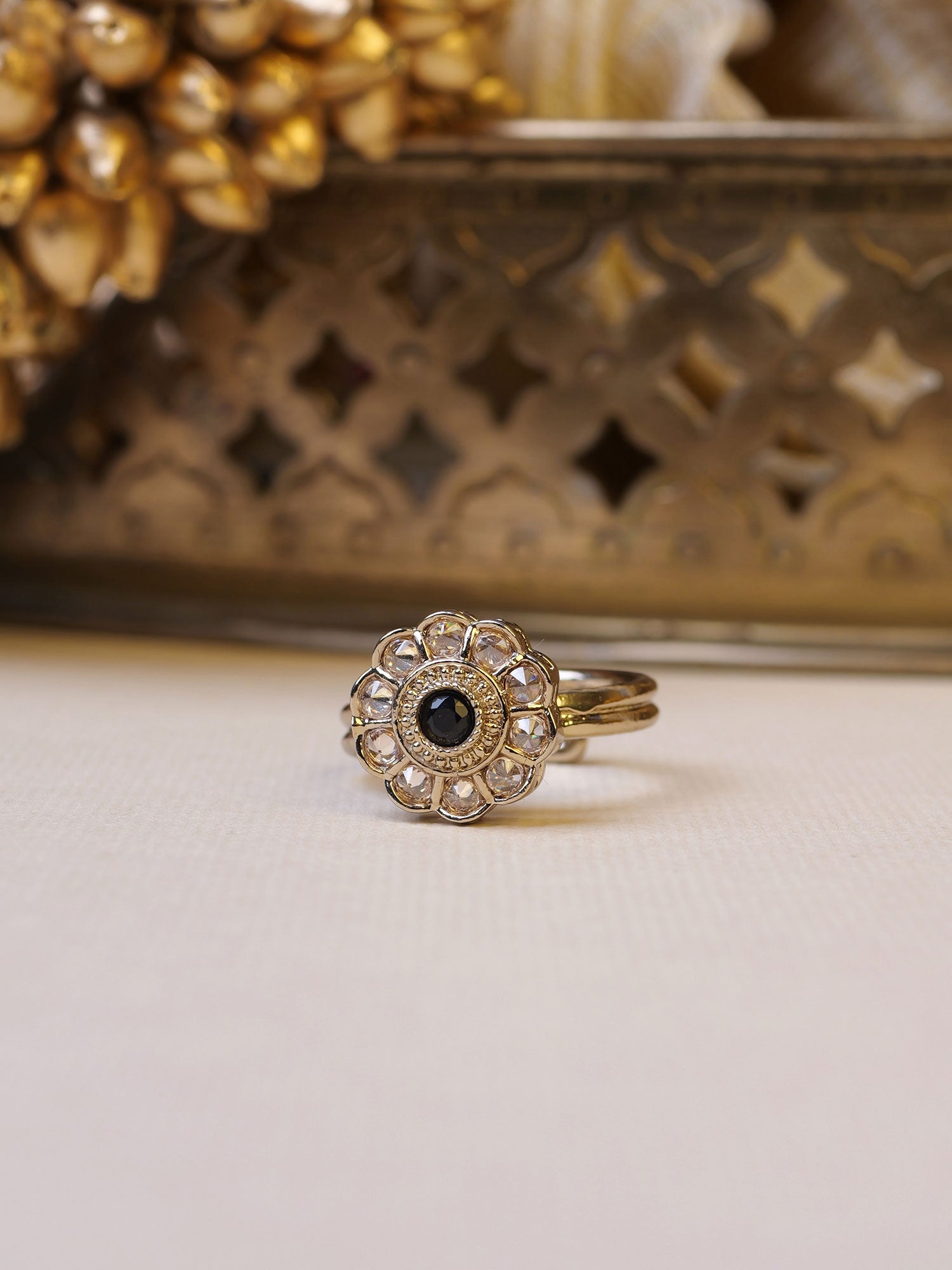 Phool Ring in Black and Antique Gold