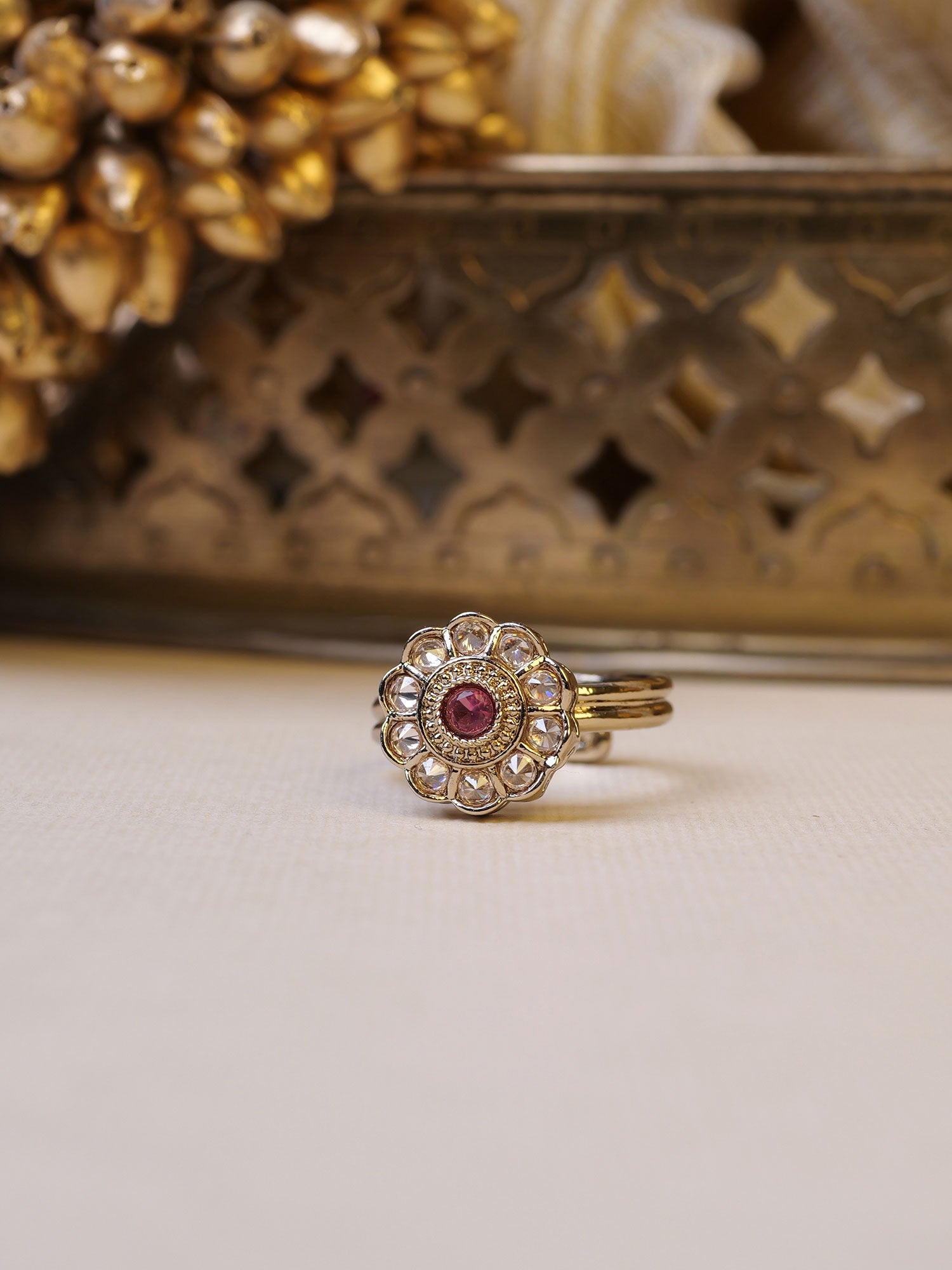 Phool Ring in Hot Pink and Antique Gold