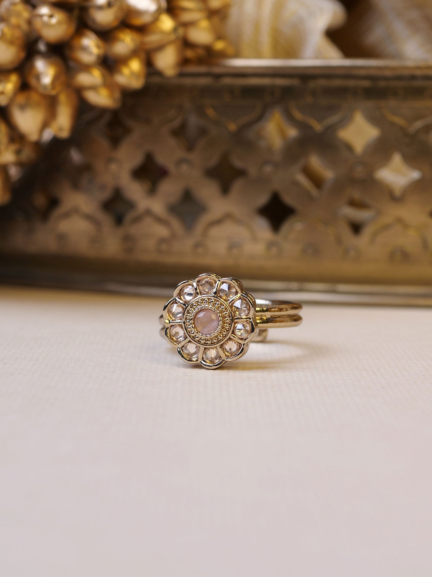 Phool Ring in Light Pink and Antique Gold
