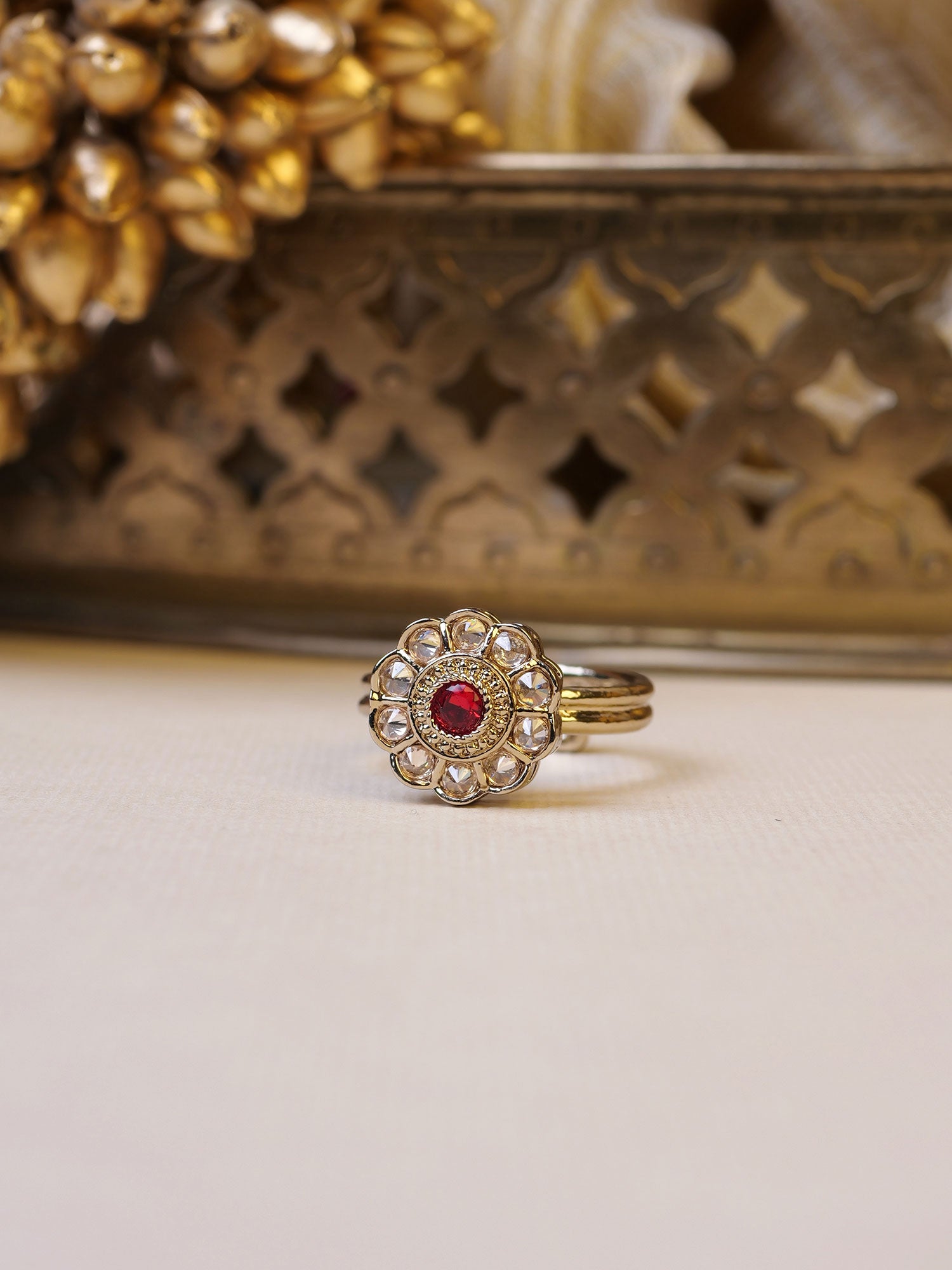 Phool Ring in Maroon and Antique Gold