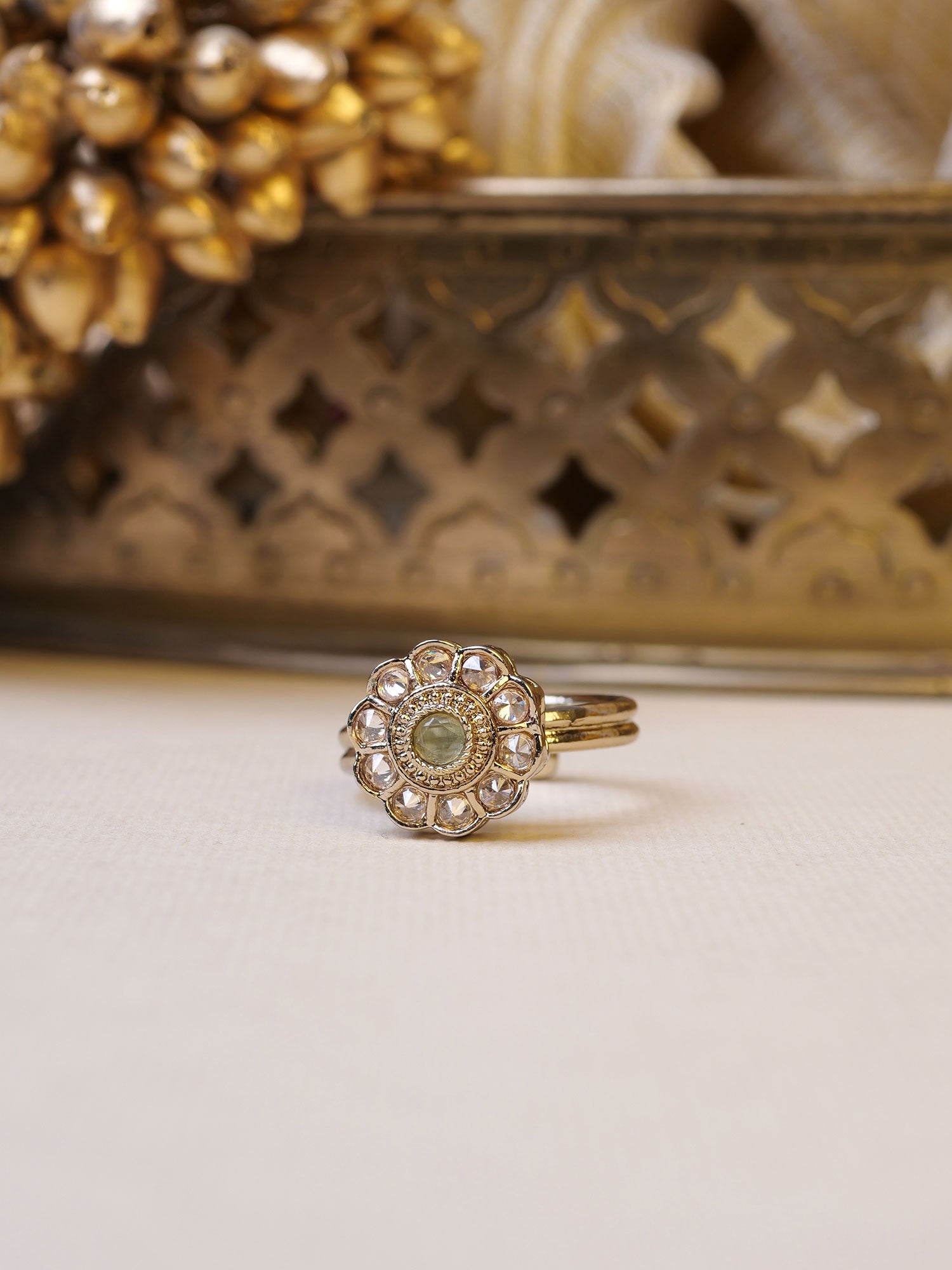 Phool Ring in Mint and Antique Gold