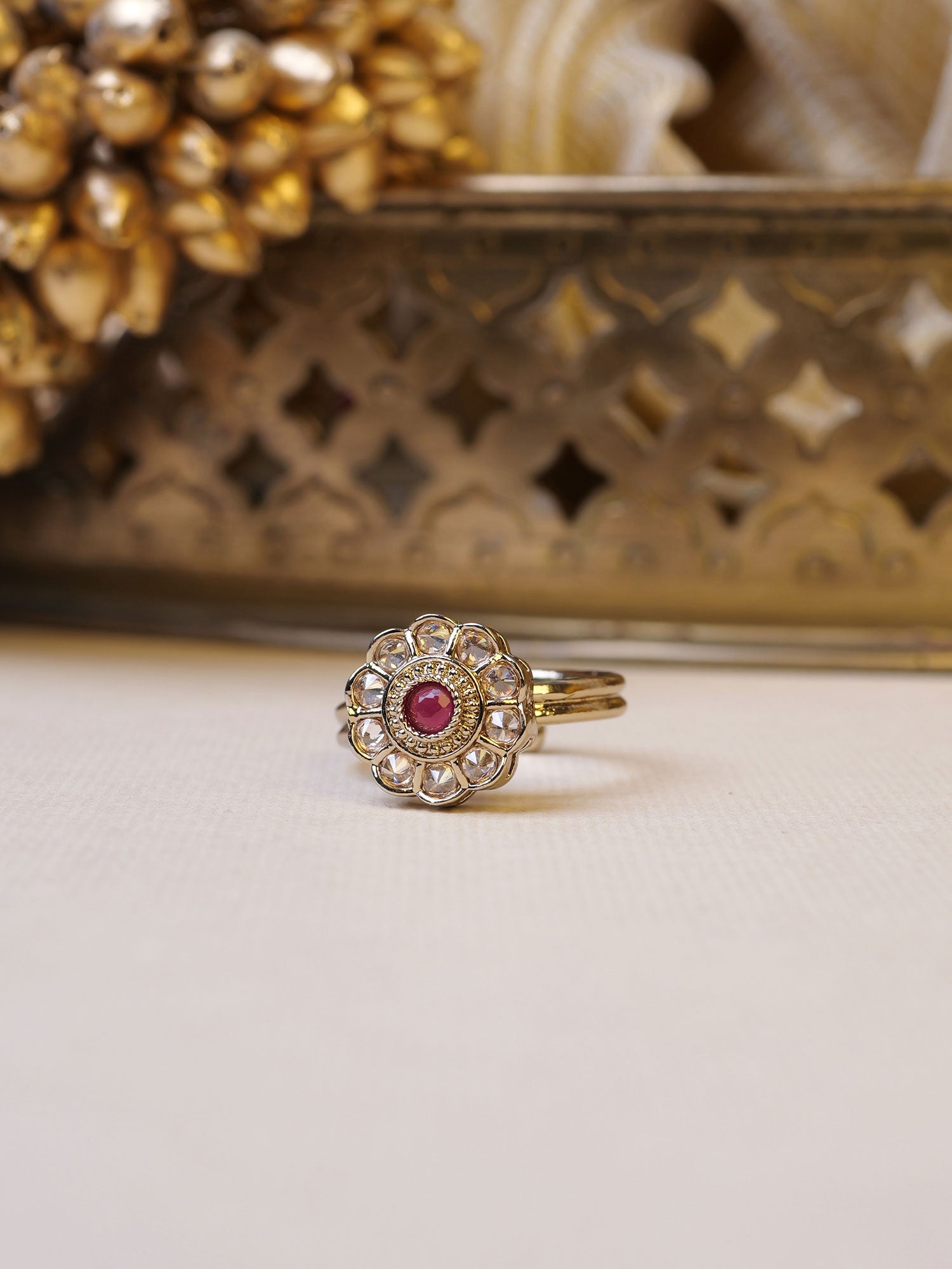 Phool Ring in Ruby and Antique Gold
