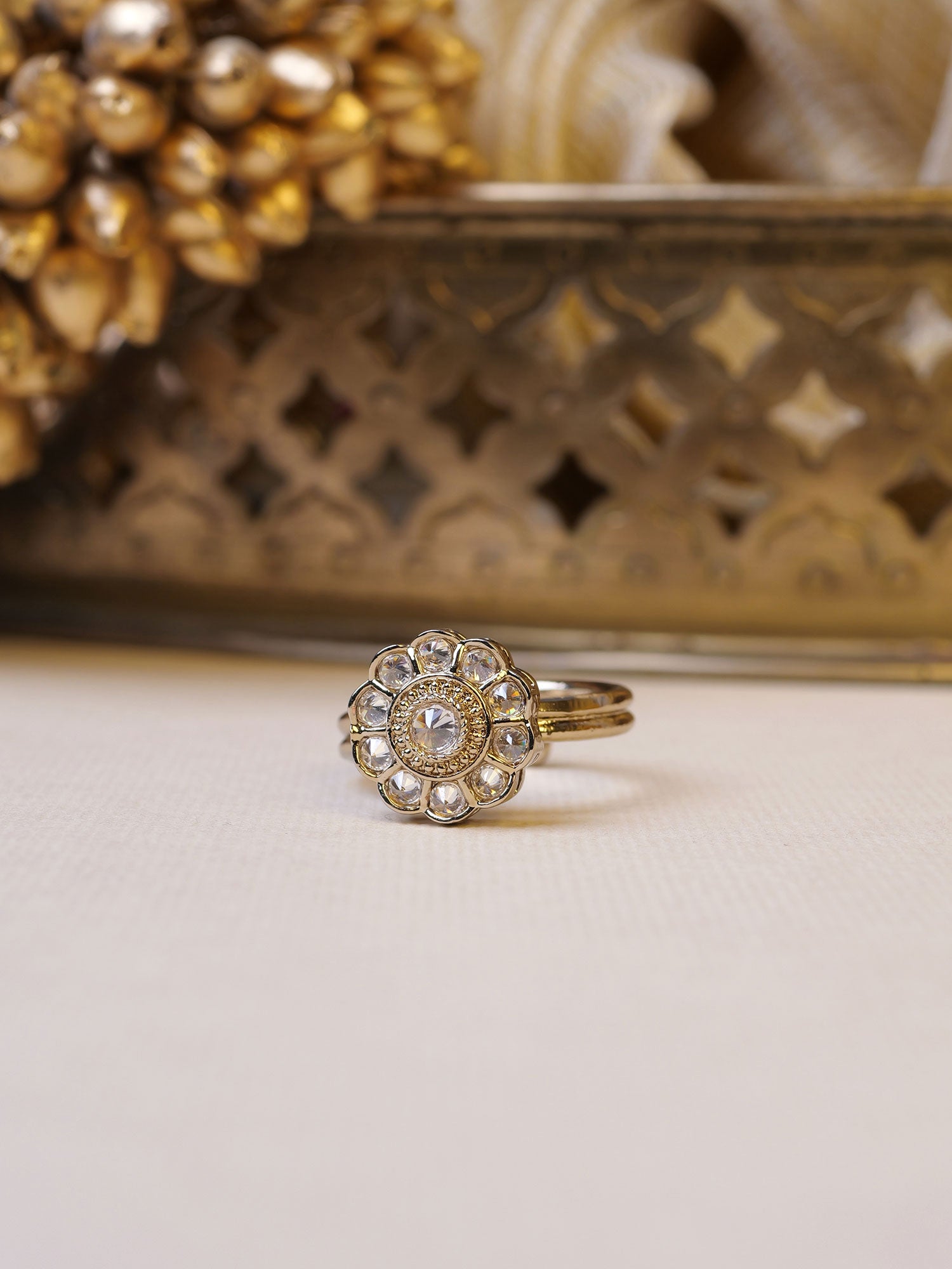 Phool Ring in White and Antique Gold