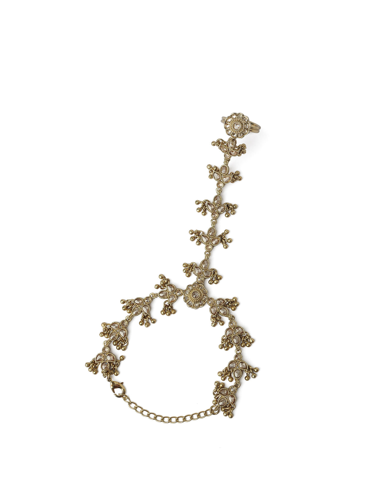 Phool Crystal Hand Chain in Antique Gold