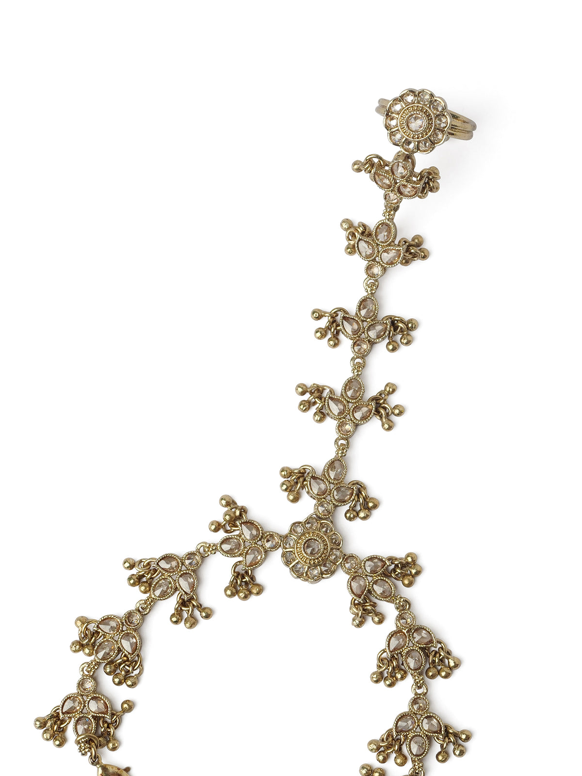 Phool Crystal Hand Chain in Antique Gold