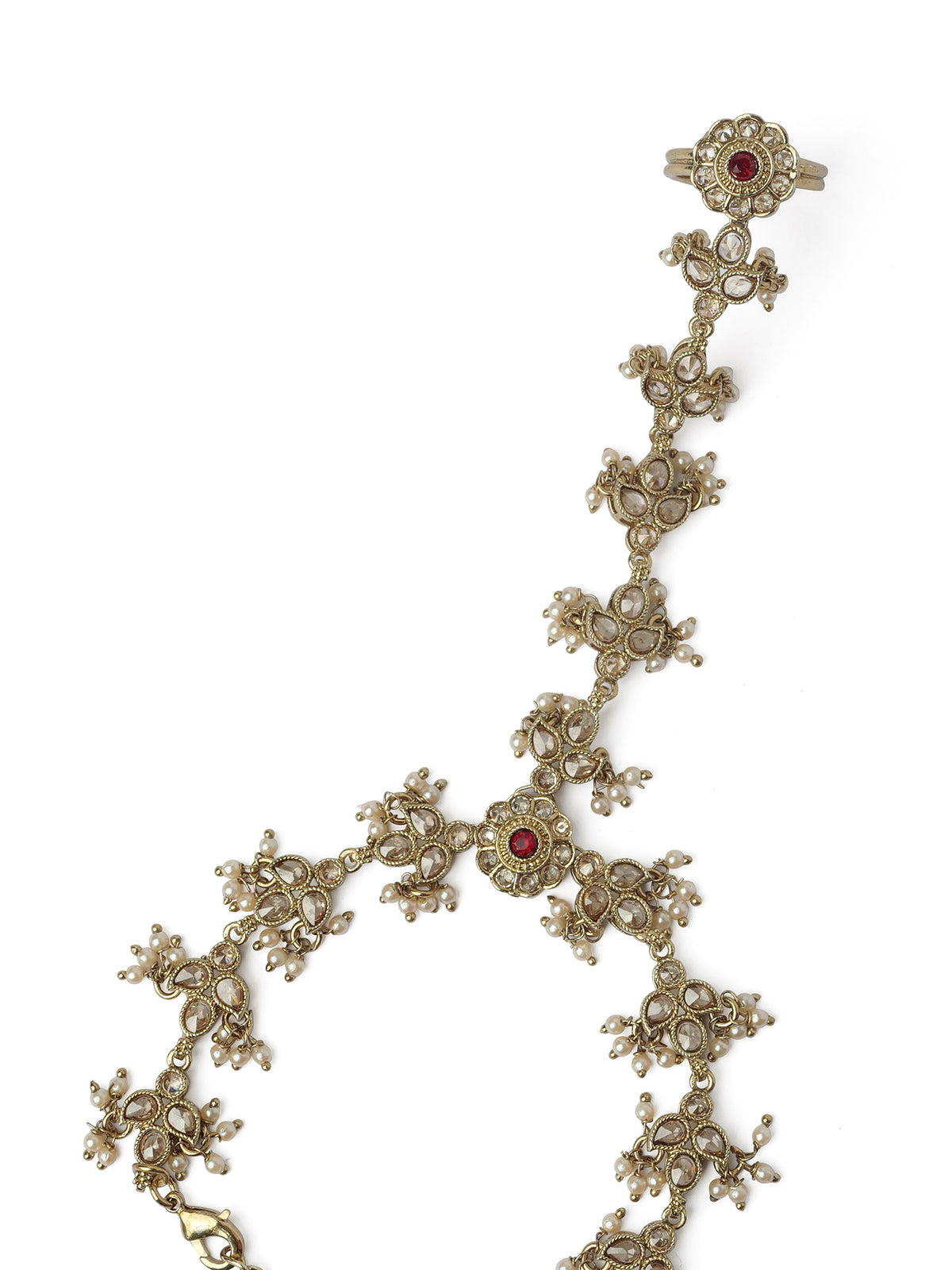 Phool Crystal Hand Chain in Maroon
