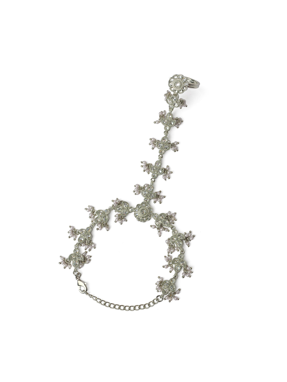 Phool Crystal Hand Chain in Rhodium