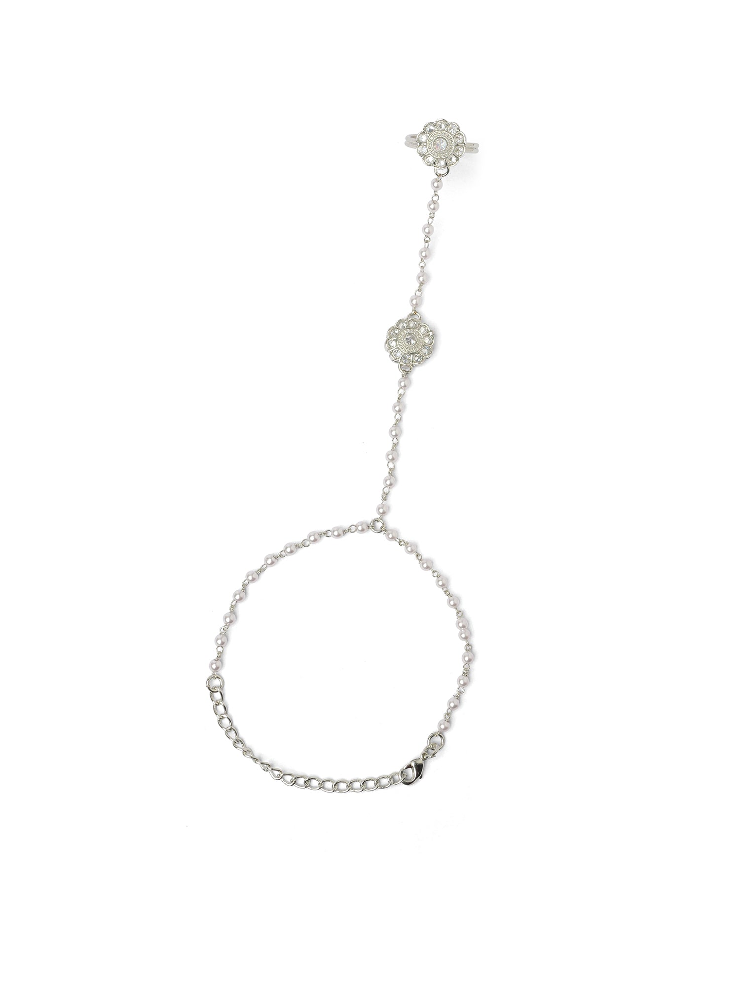 Phool Hand Chain in Rhodium