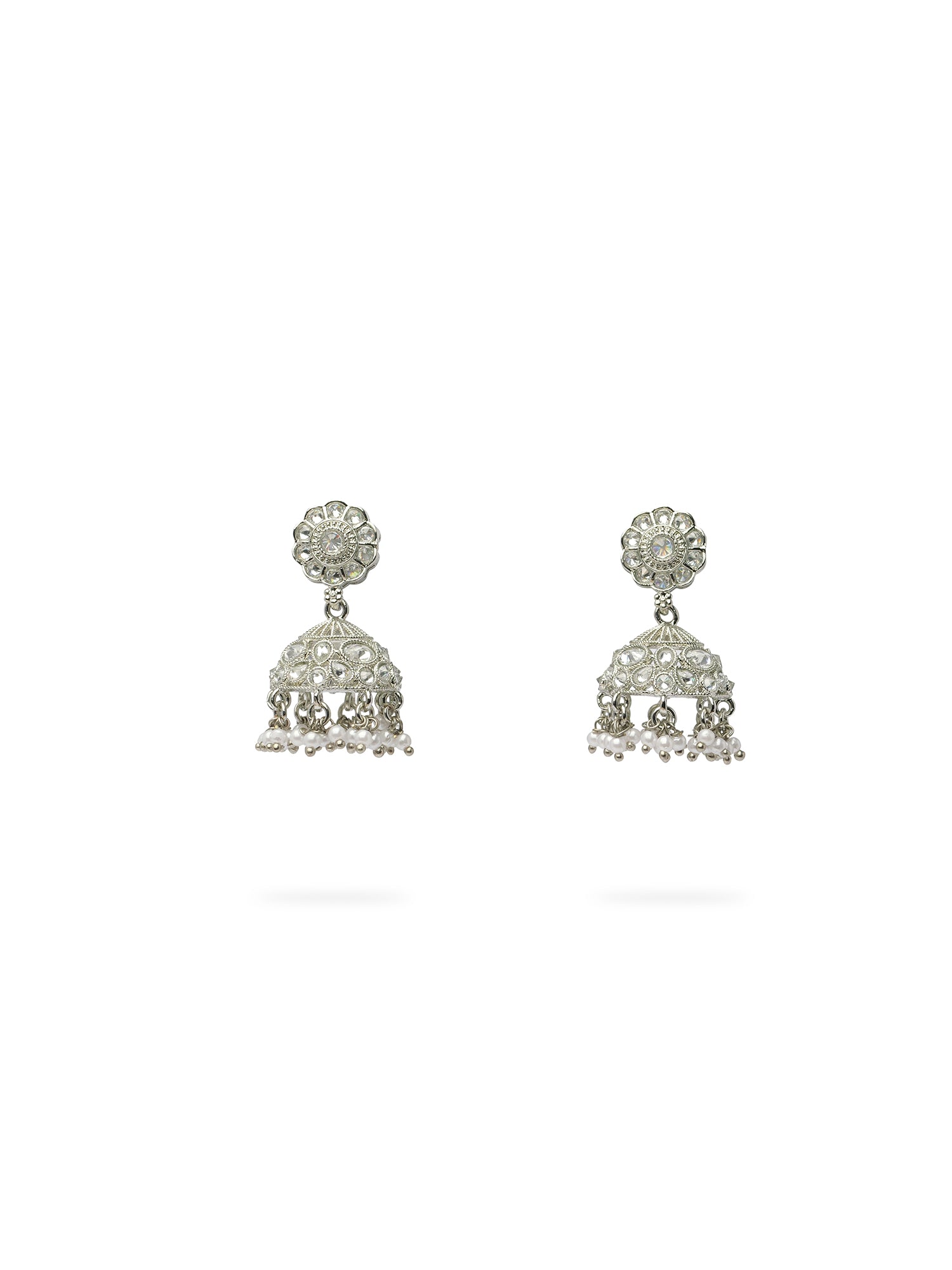 Phool Jhumka Earrings in Rhodium