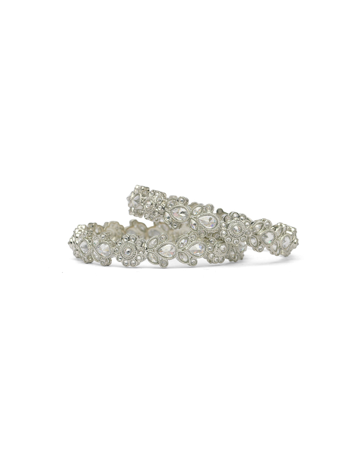 Phool Kada Bangles in Rhodium