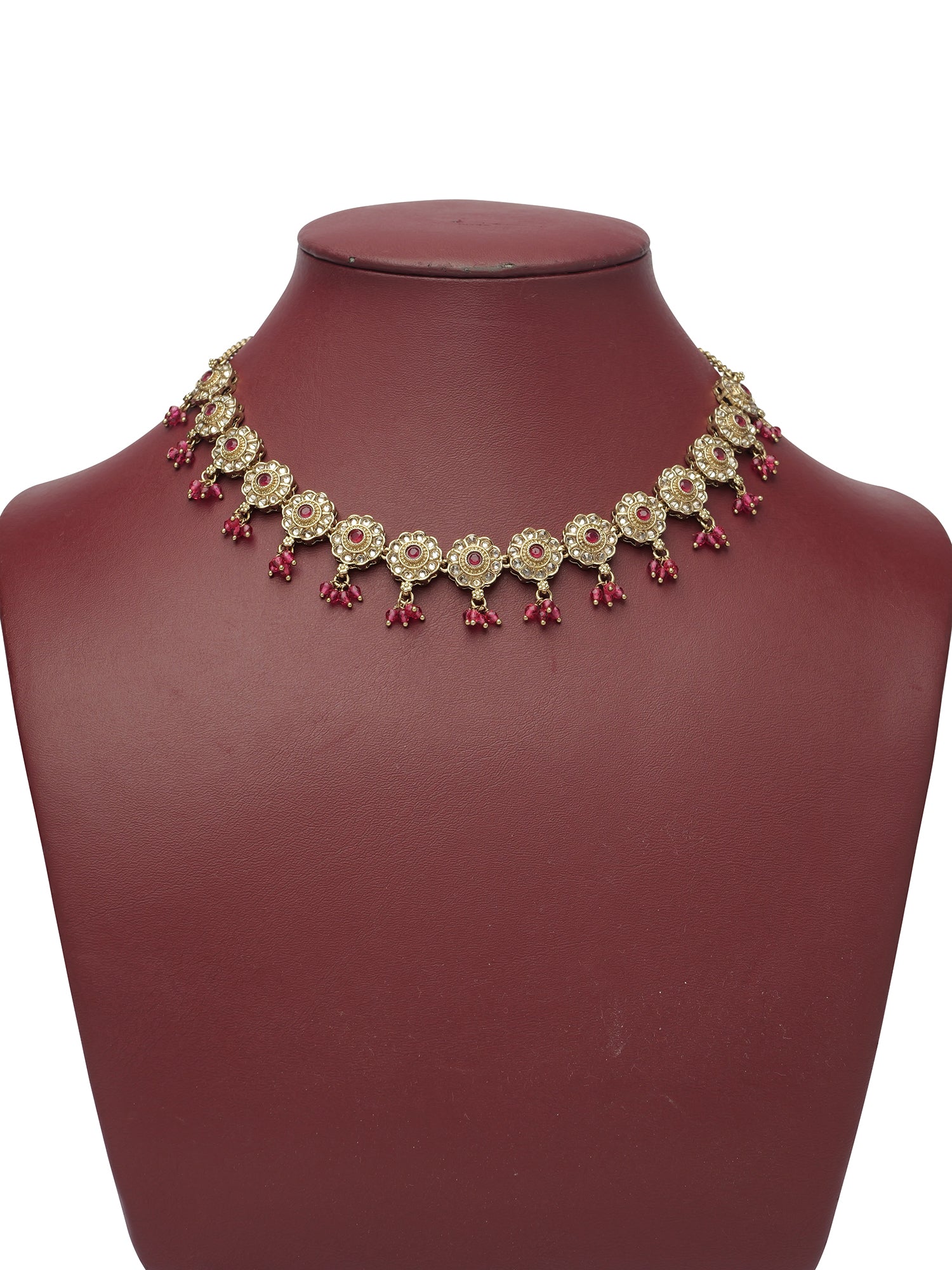 Phool Necklace Set in Hot Pink