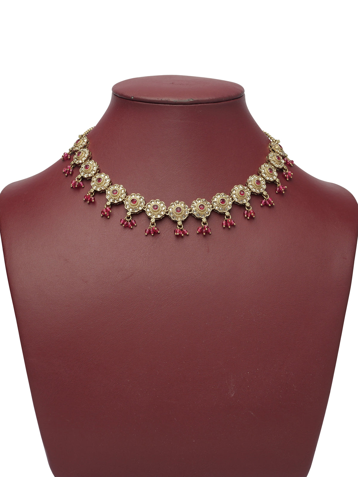 Phool Simple Necklace Set in Hot Pink