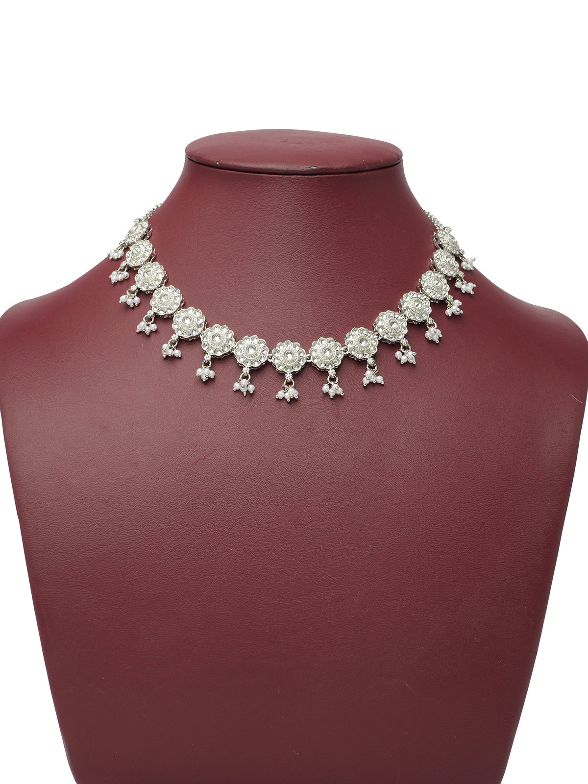 Phool Simple Necklace Set in Rhodium