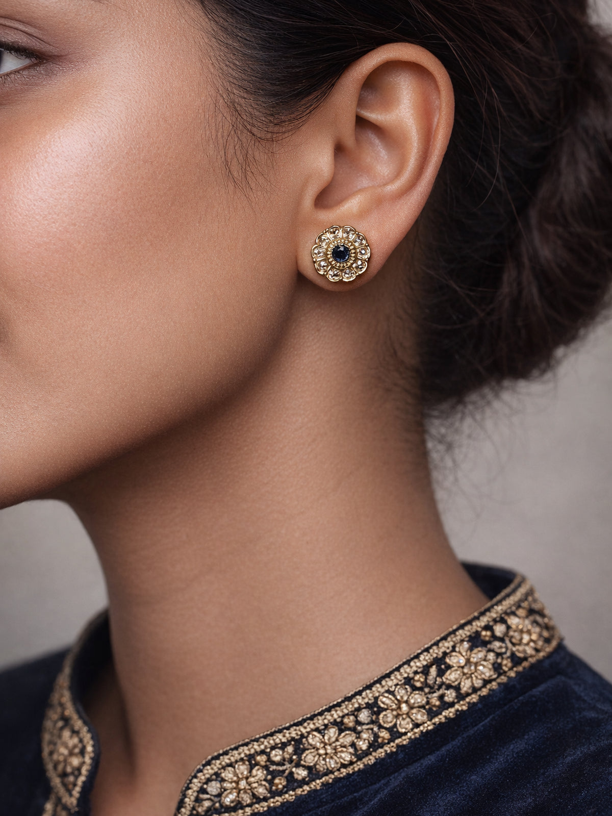 Phool Ear Studs in Blue 