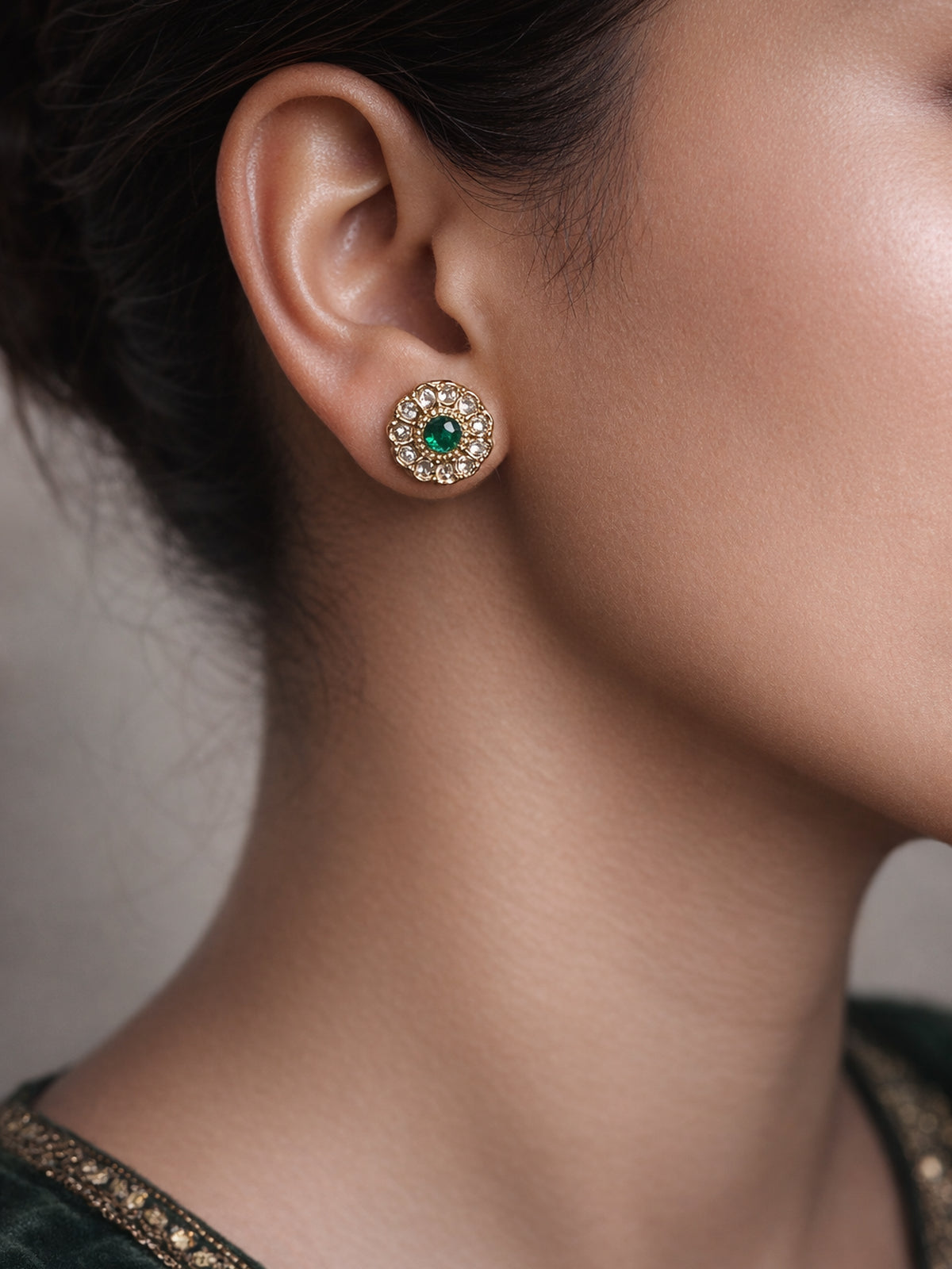 Phool Ear Studs in Green 
