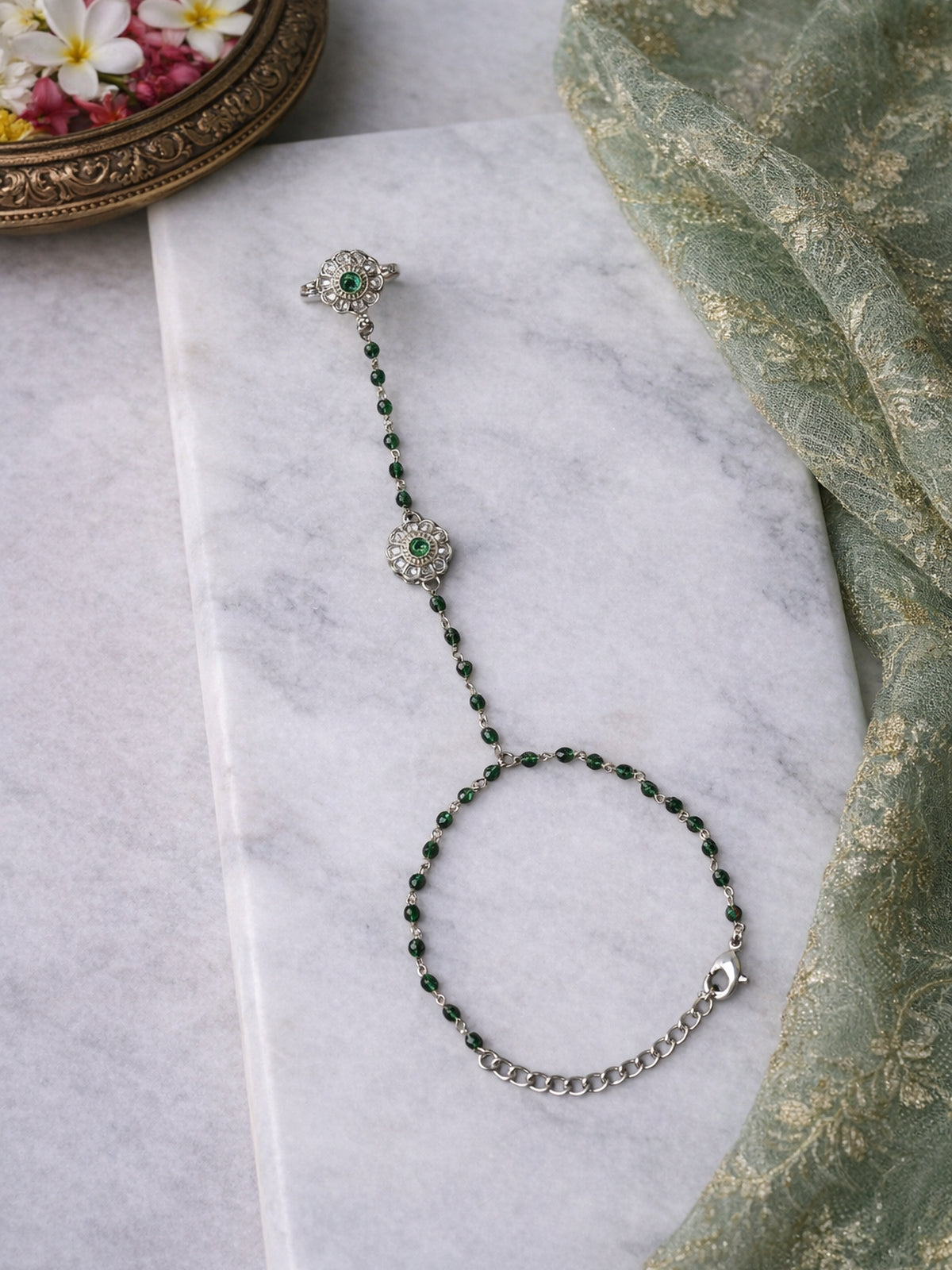 Phool Hand Chain in Green