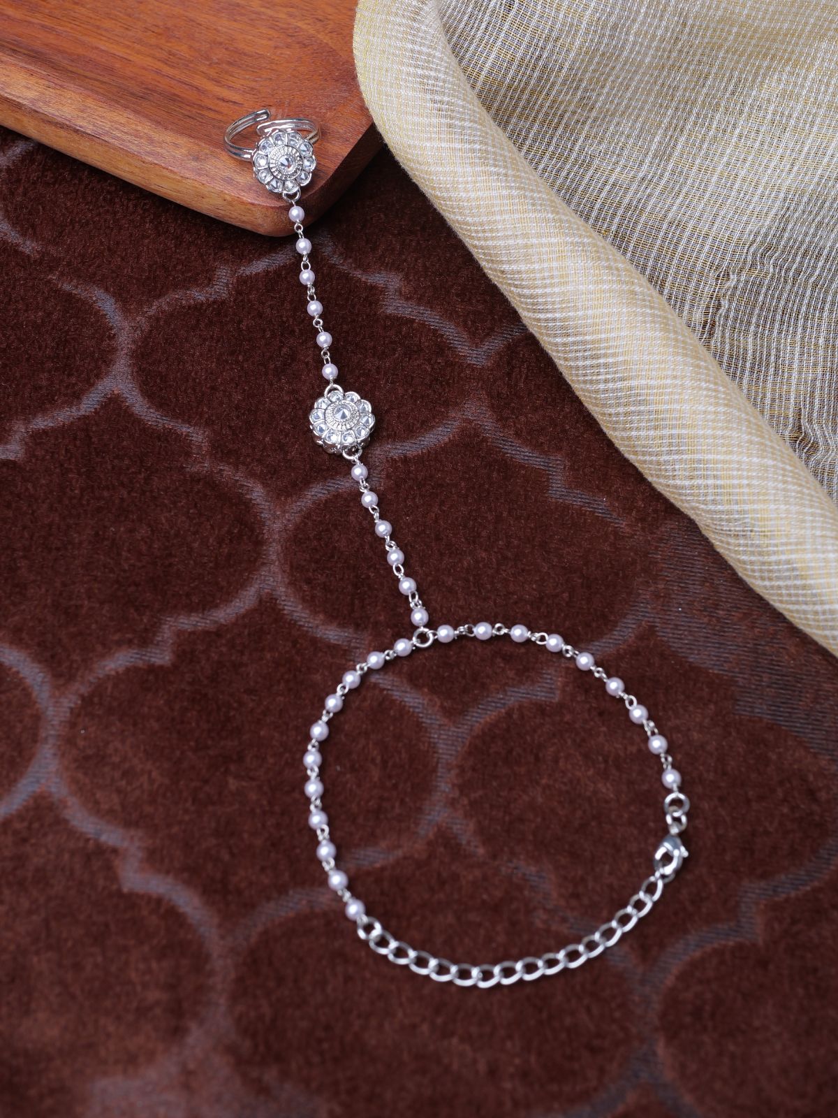 Phool Hand Chain in Rhodium
