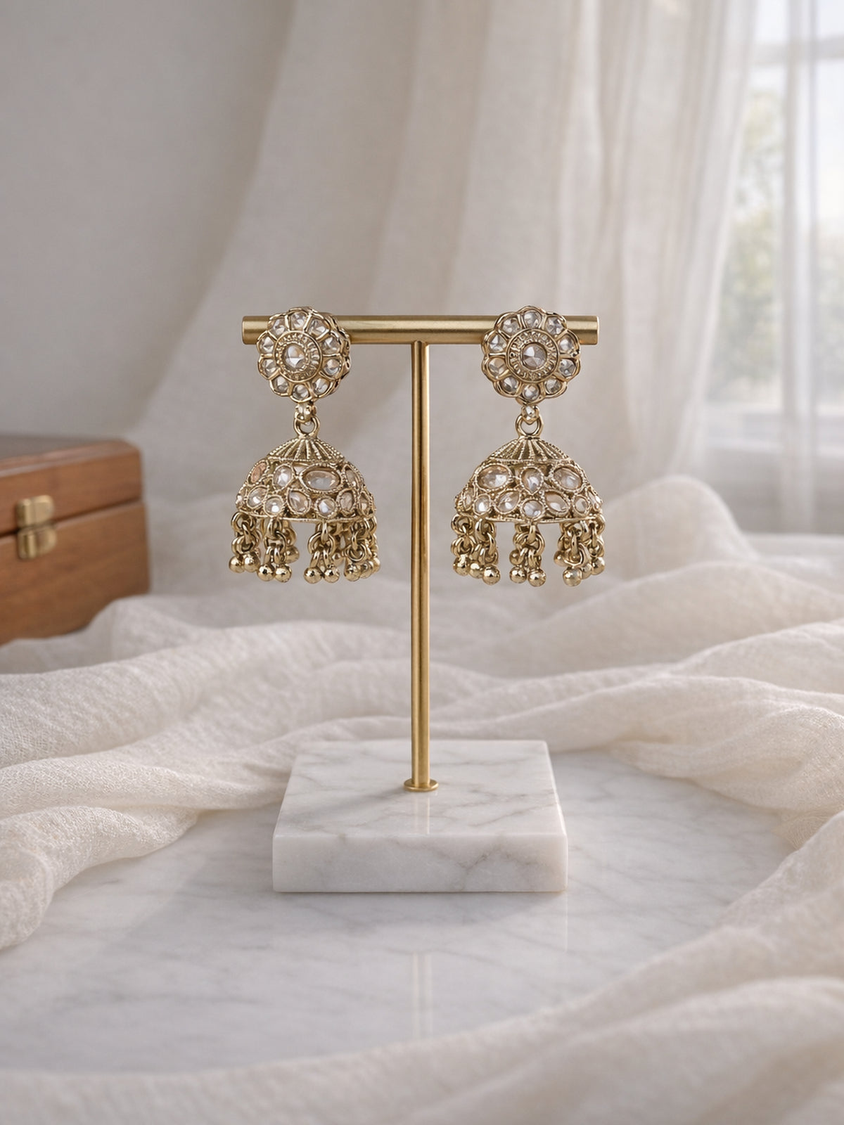 Phool Jhumka Earrings in Antique Gold