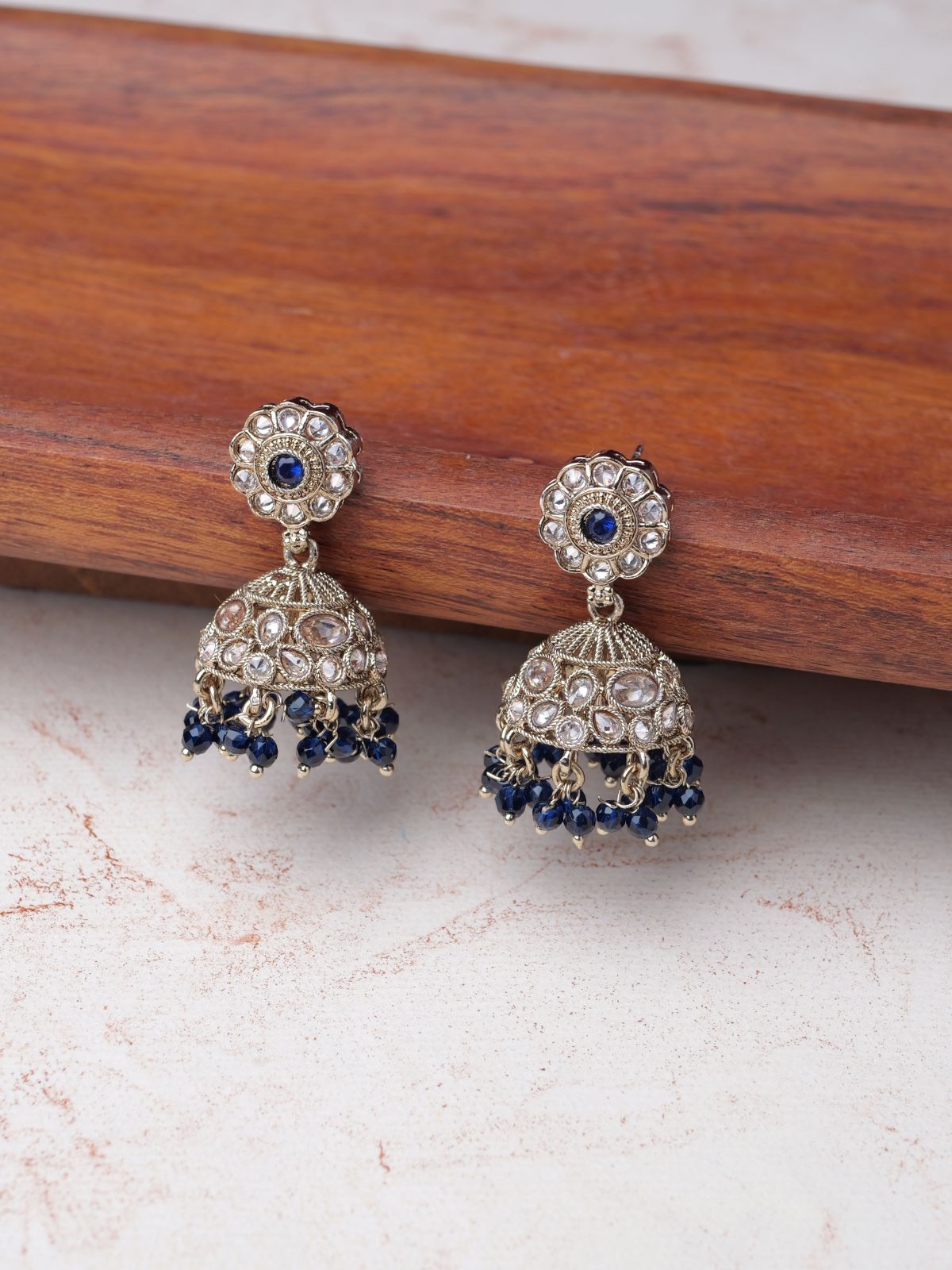 Phool Jhumka Earrings in Blue