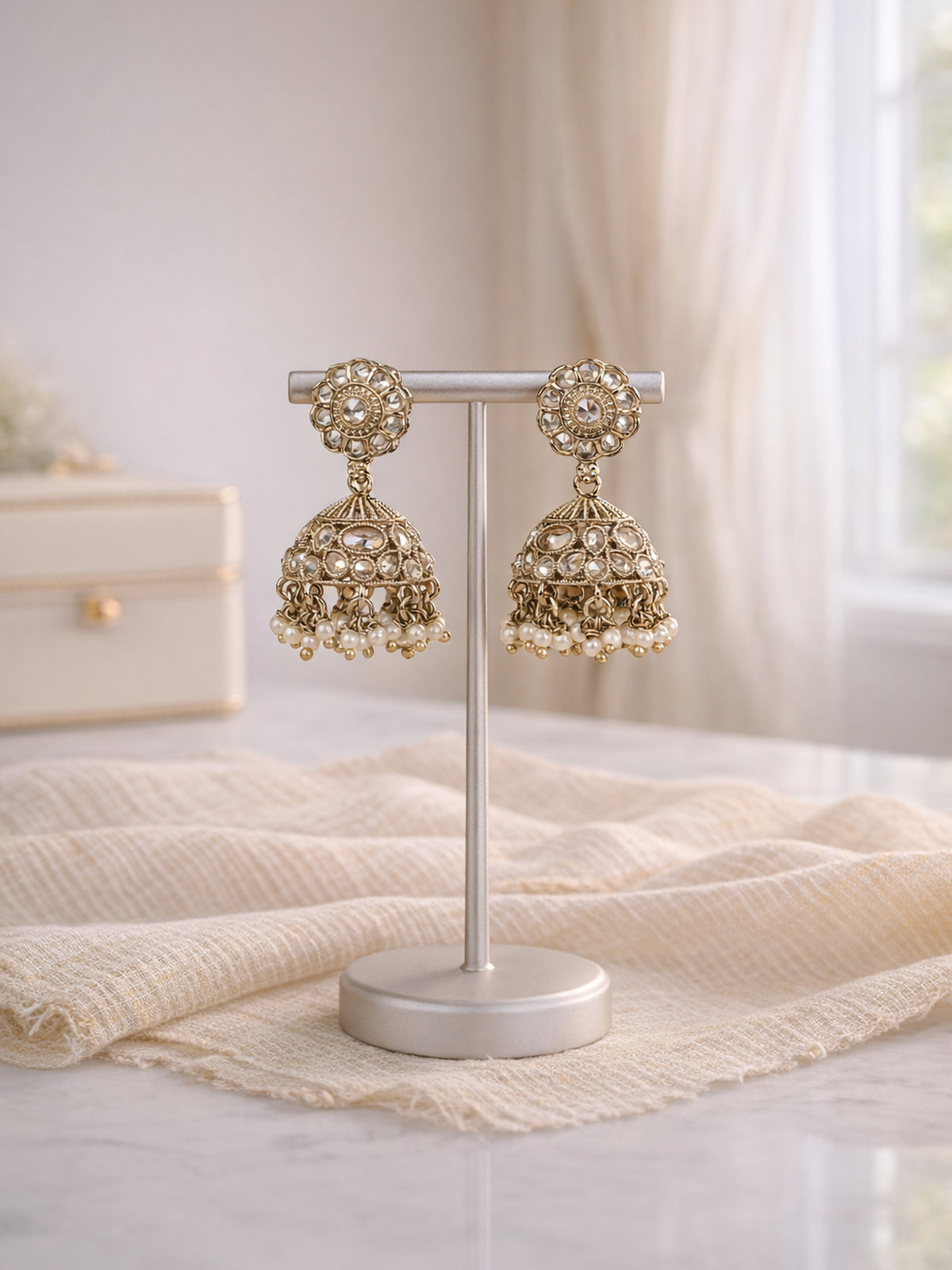 Phool Jhumka Earrings in Champagne 