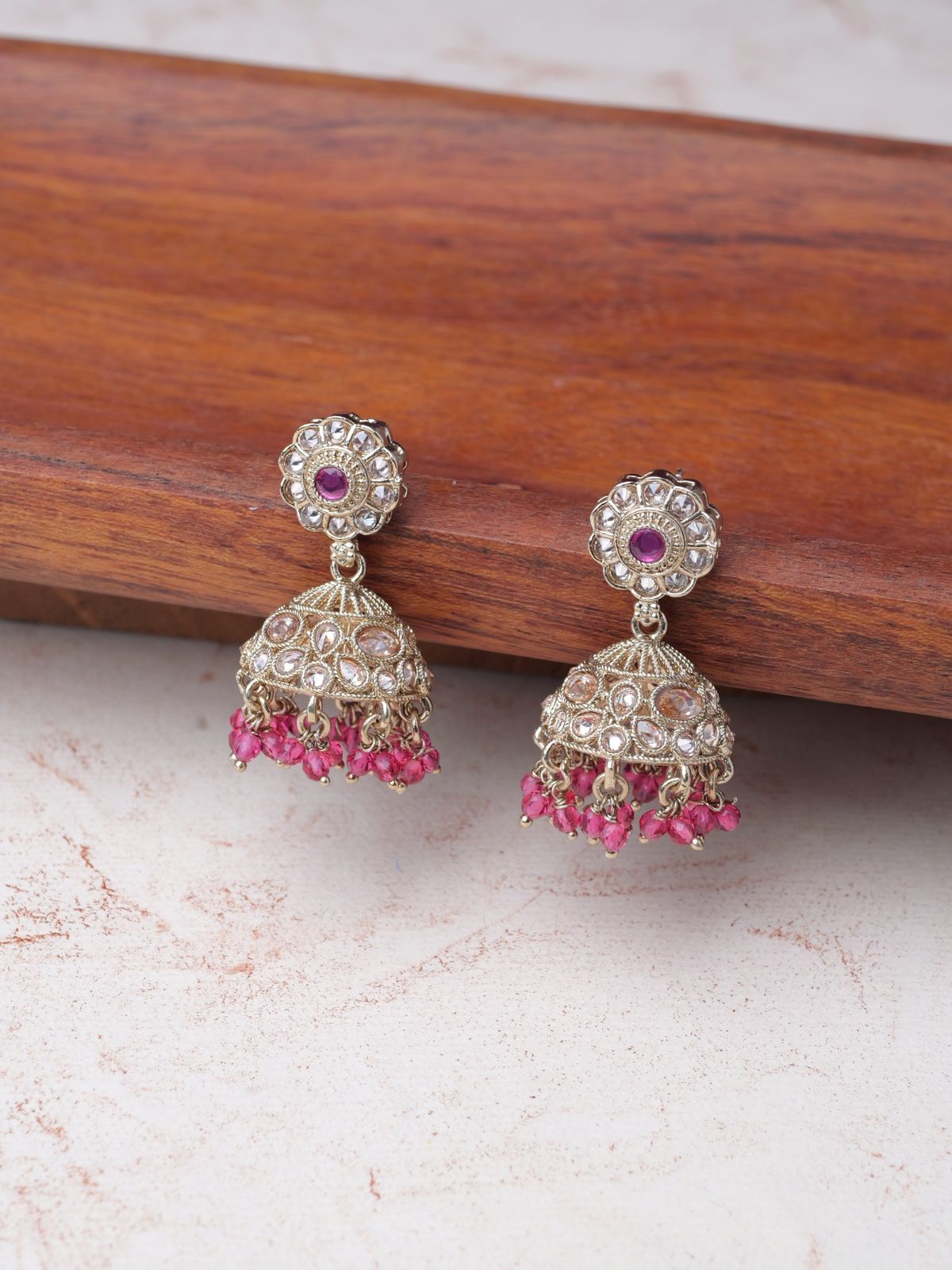 Phool Jhumka Earrings in Hot Pink