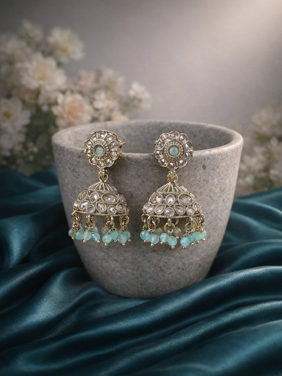 Phool Jhumka Earrings in Light Blue 