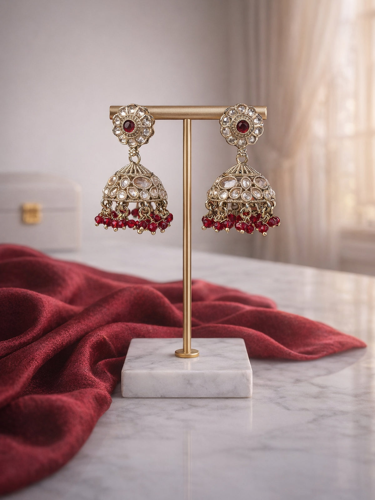 Phool Jhumka Earrings in Maroon 