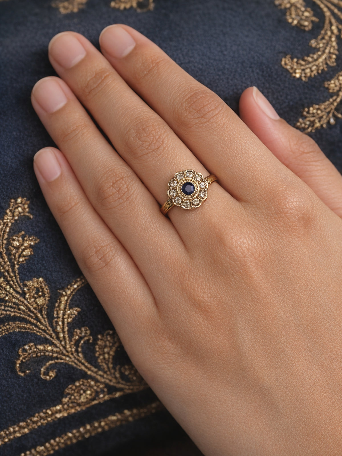 Phool Ring in Blue and Antique Gold