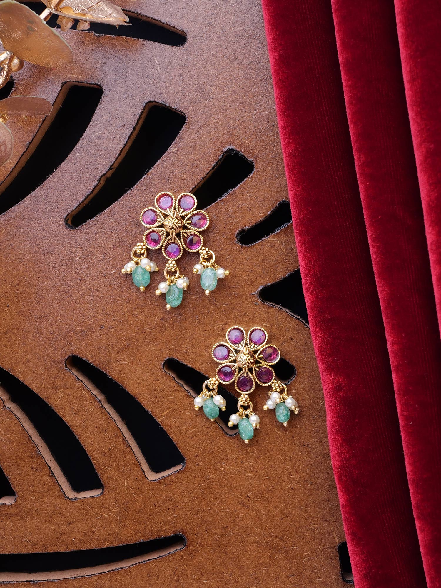 Piya Small Earrings in Ruby and Mint