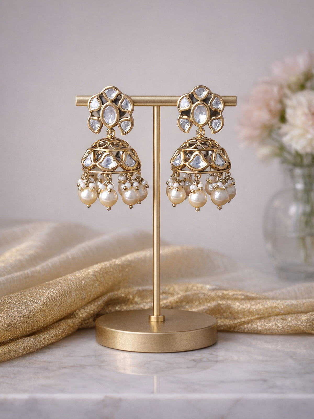 Pooja Kundan Jhumkas in White 