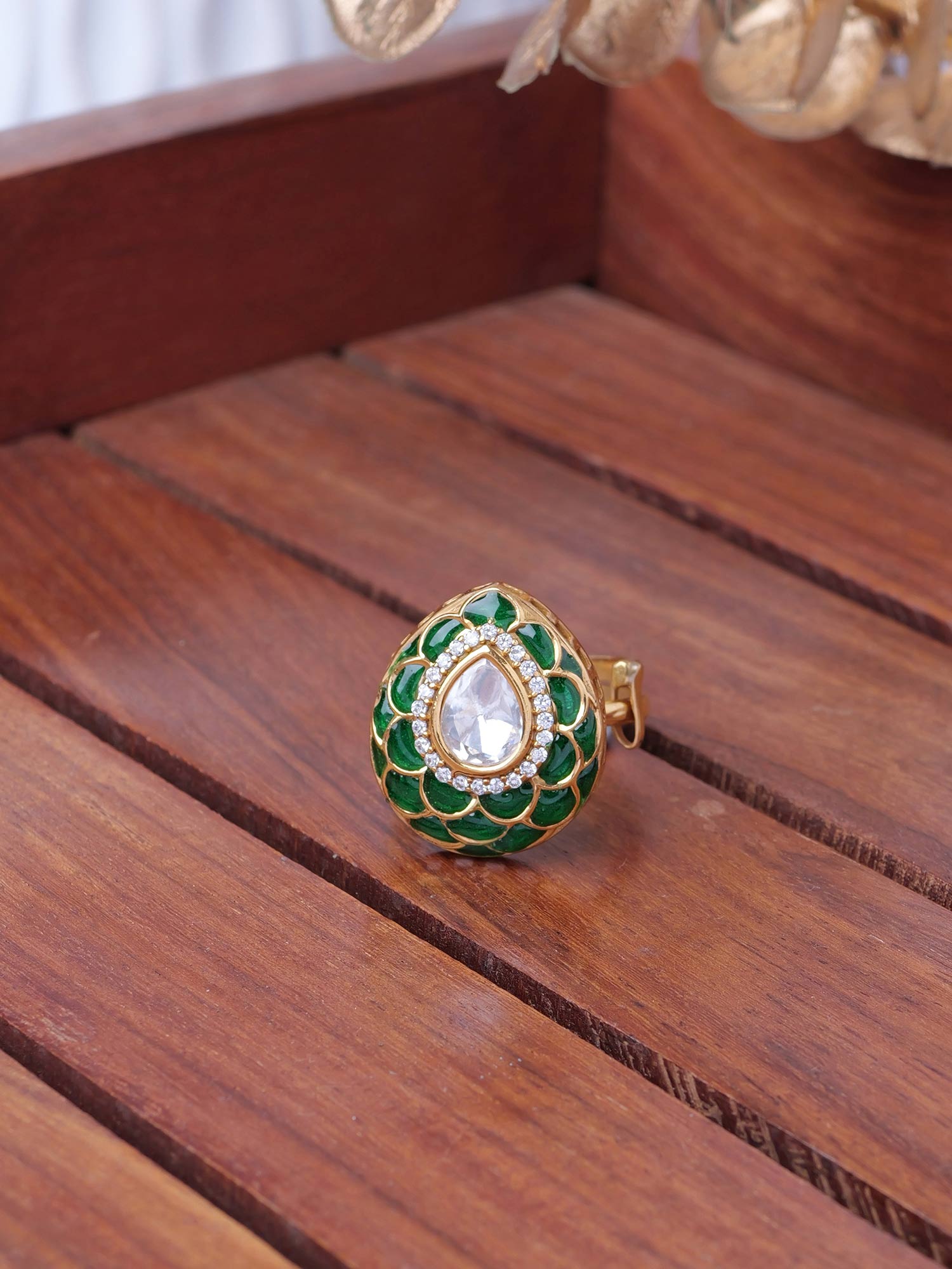Pranvi Kundan Ring in Green