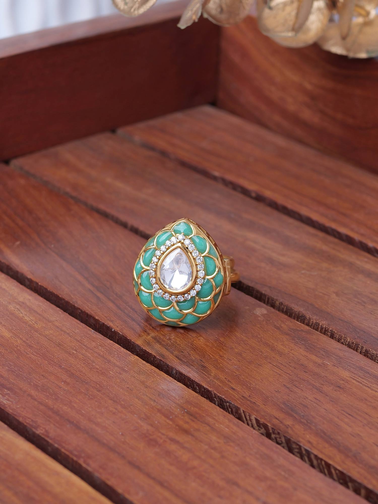 Pranvi Kundan Ring in Pastel Jade