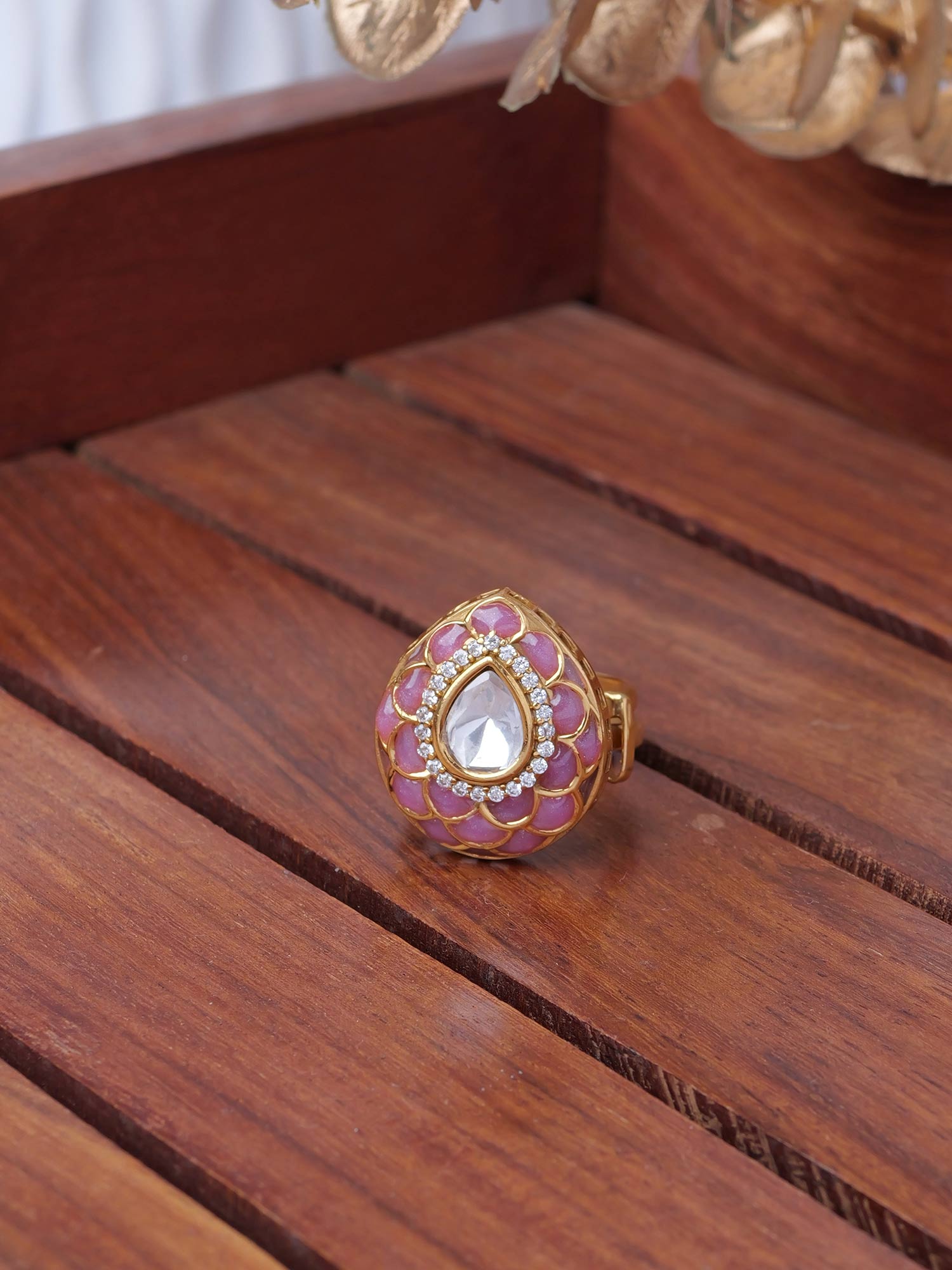 Pranvi Kundan Ring in Pink
